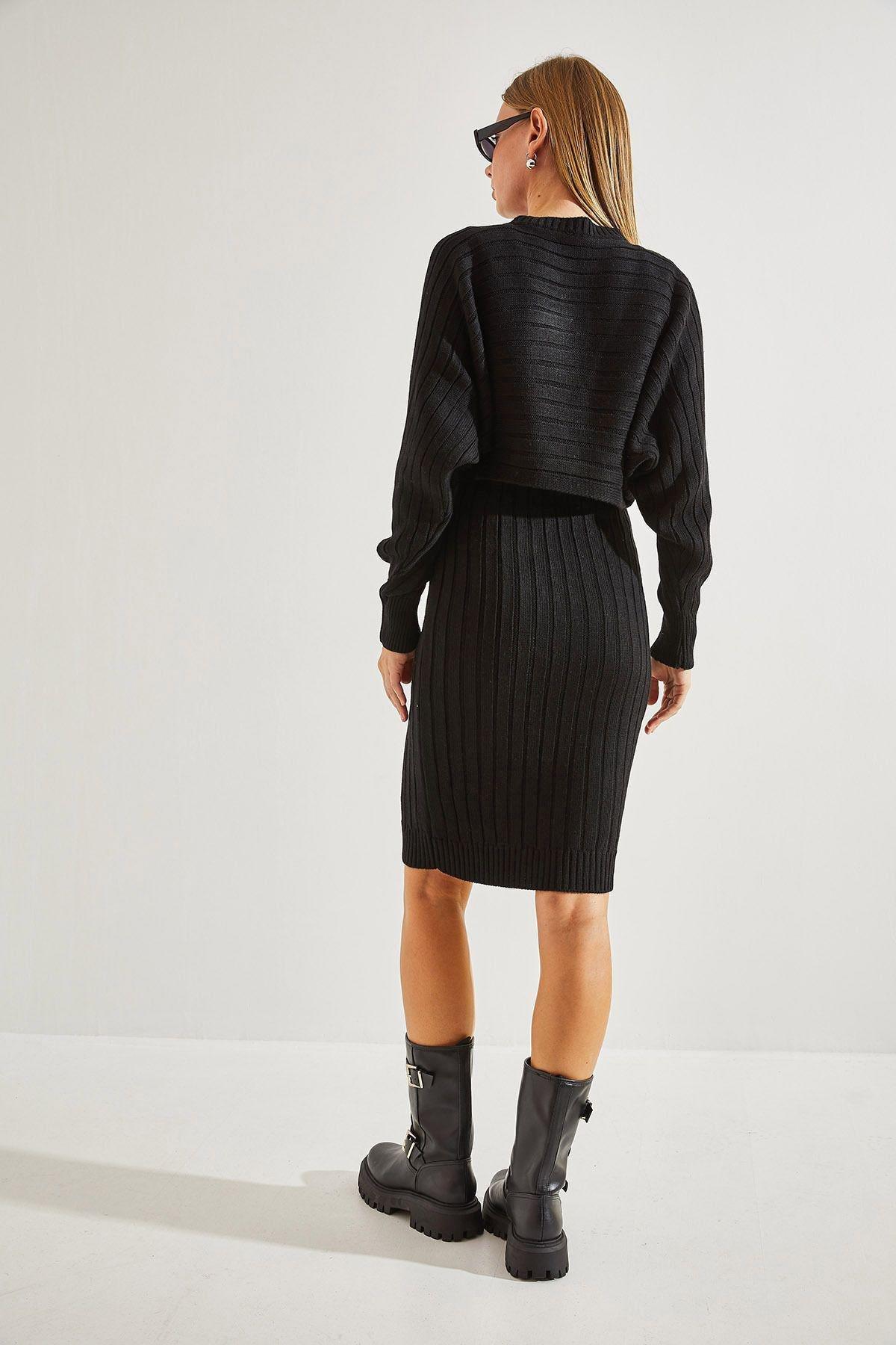 Black Knitted Strap Co-Ord Set, BLACK, large image number 3