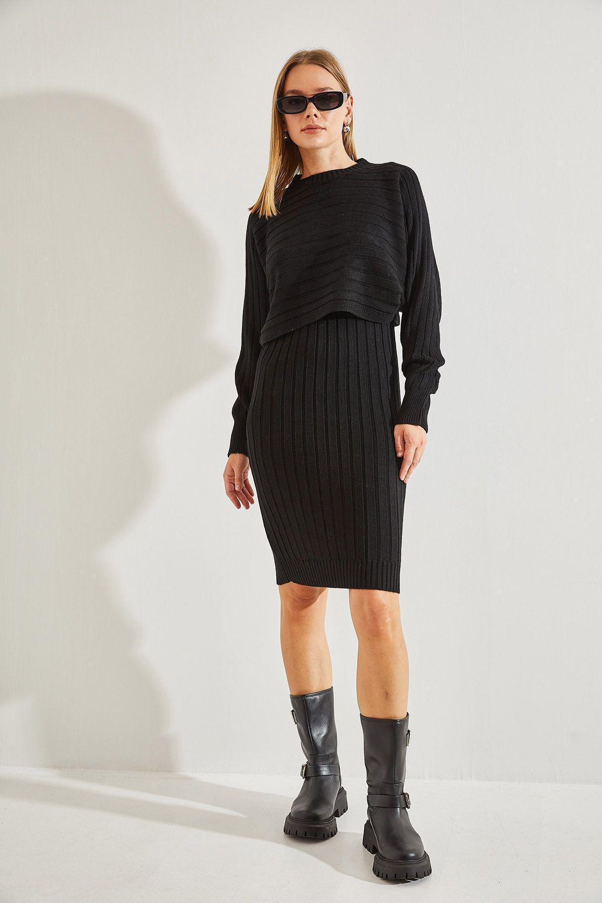 Black Knitted Strap Co-Ord Set, BLACK, large image number 4