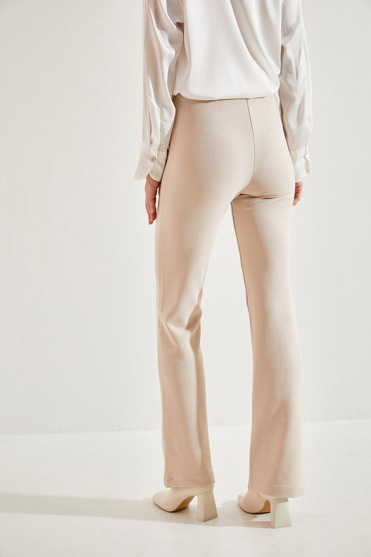 Beige Palazzo Scuba Fabric Trousers, Beige, large image number 1