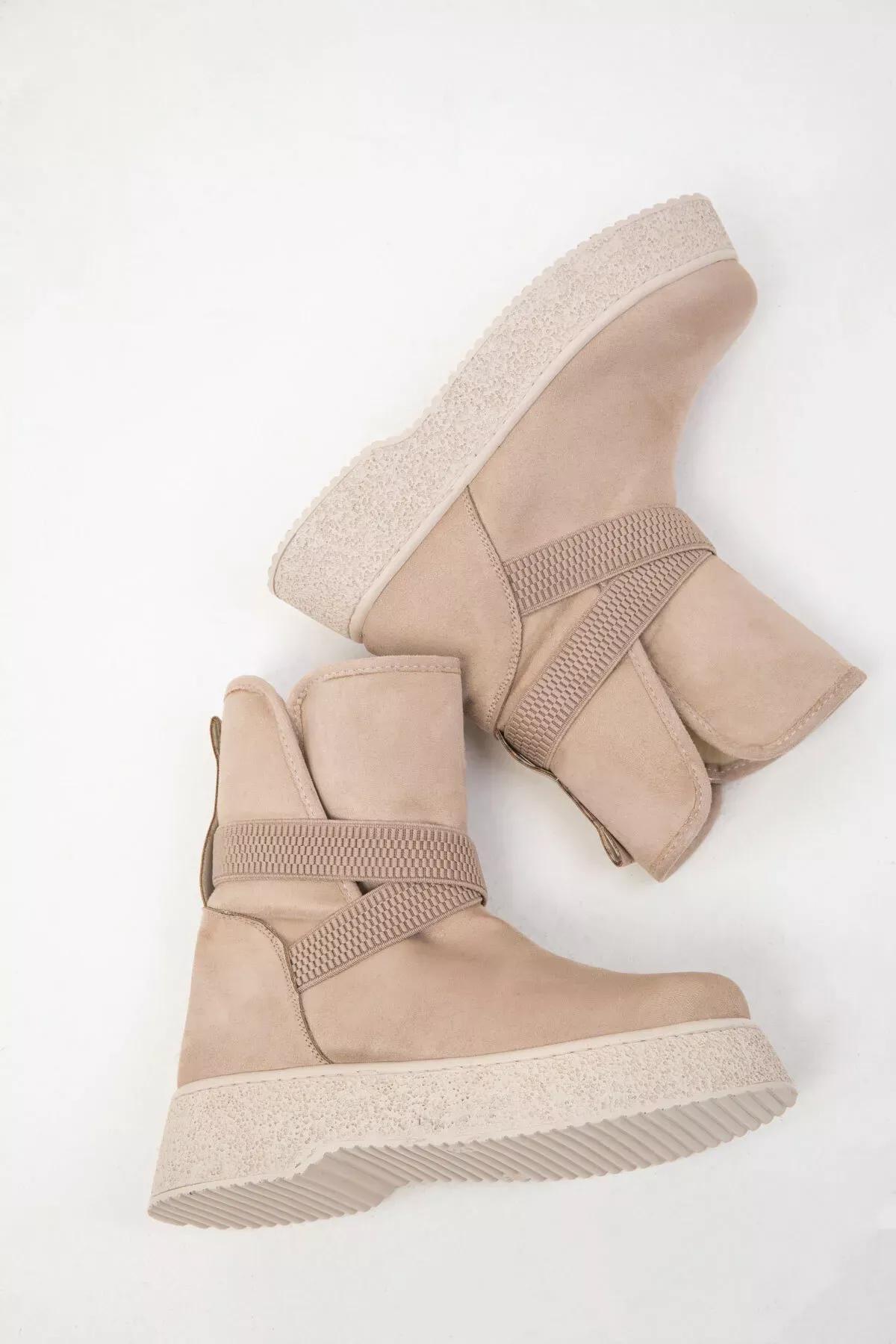 Beige Suede Boots, , large image number 1