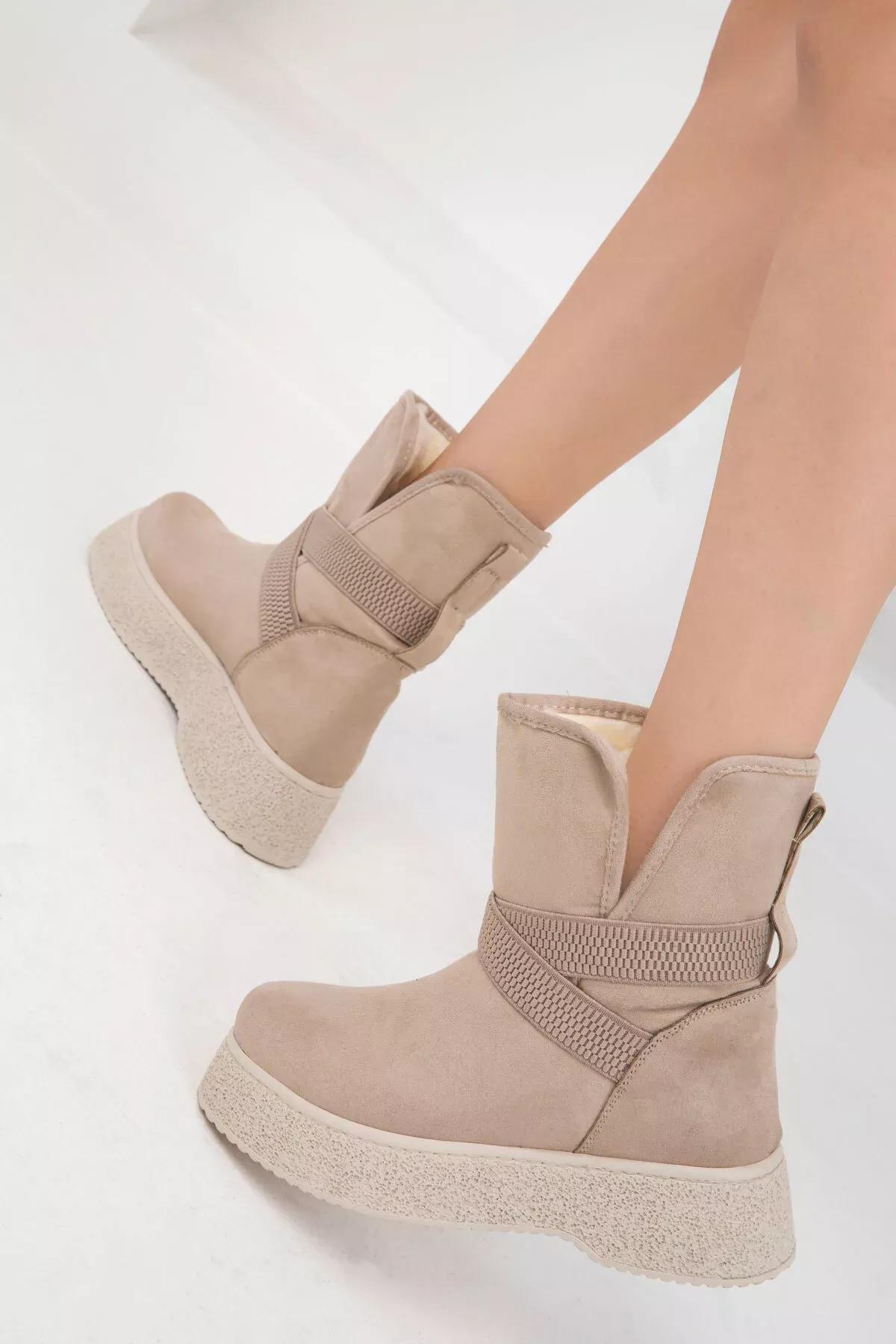 Beige Suede Boots, , large image number 2