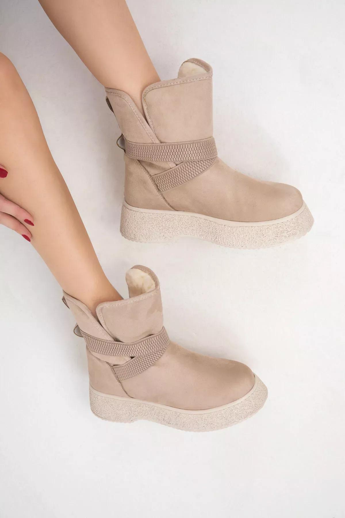 Beige Suede Boots, , large image number 4