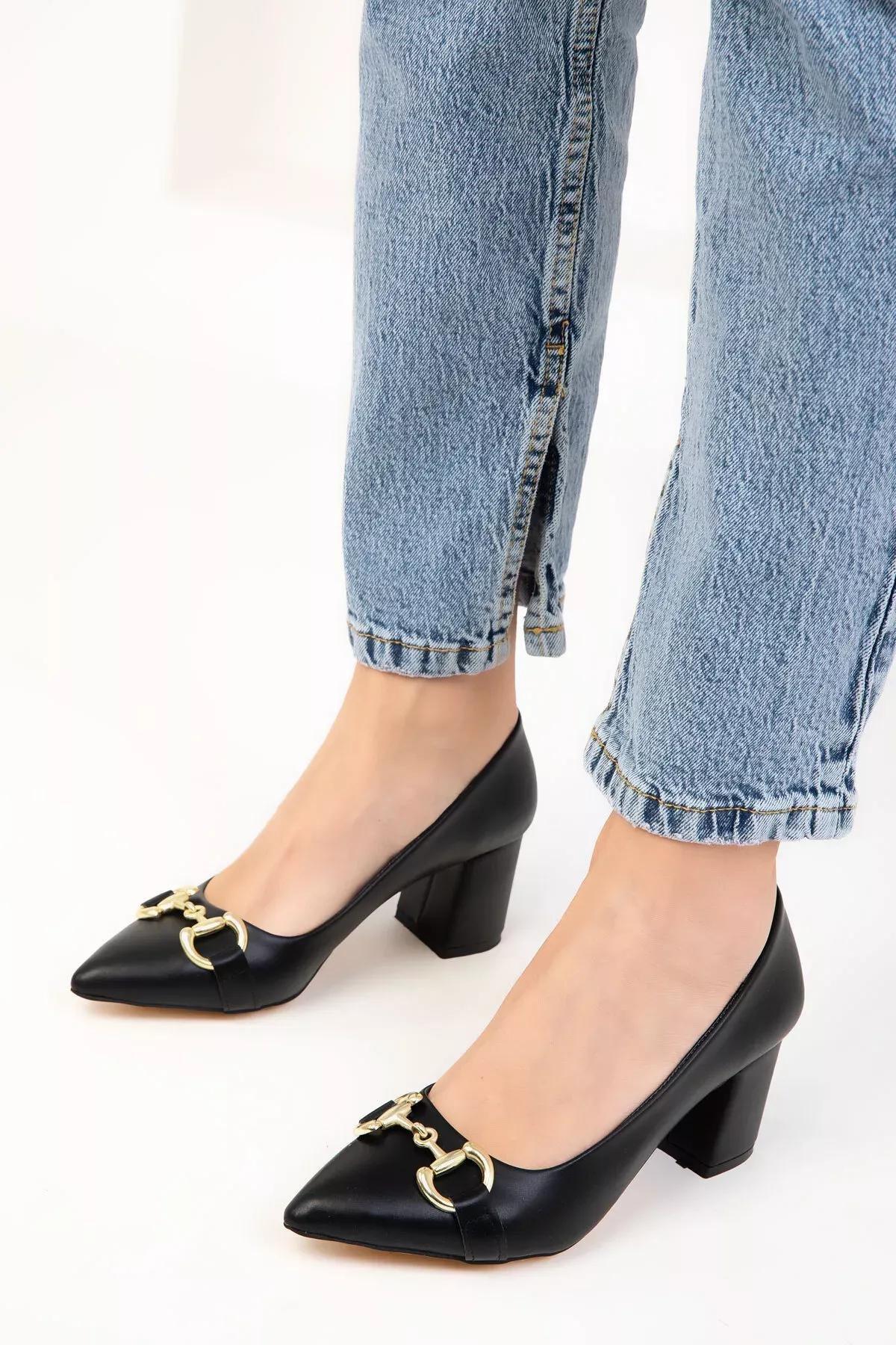Black-Gold Womens Classic Heeled Shoes 18477, , large image number 3