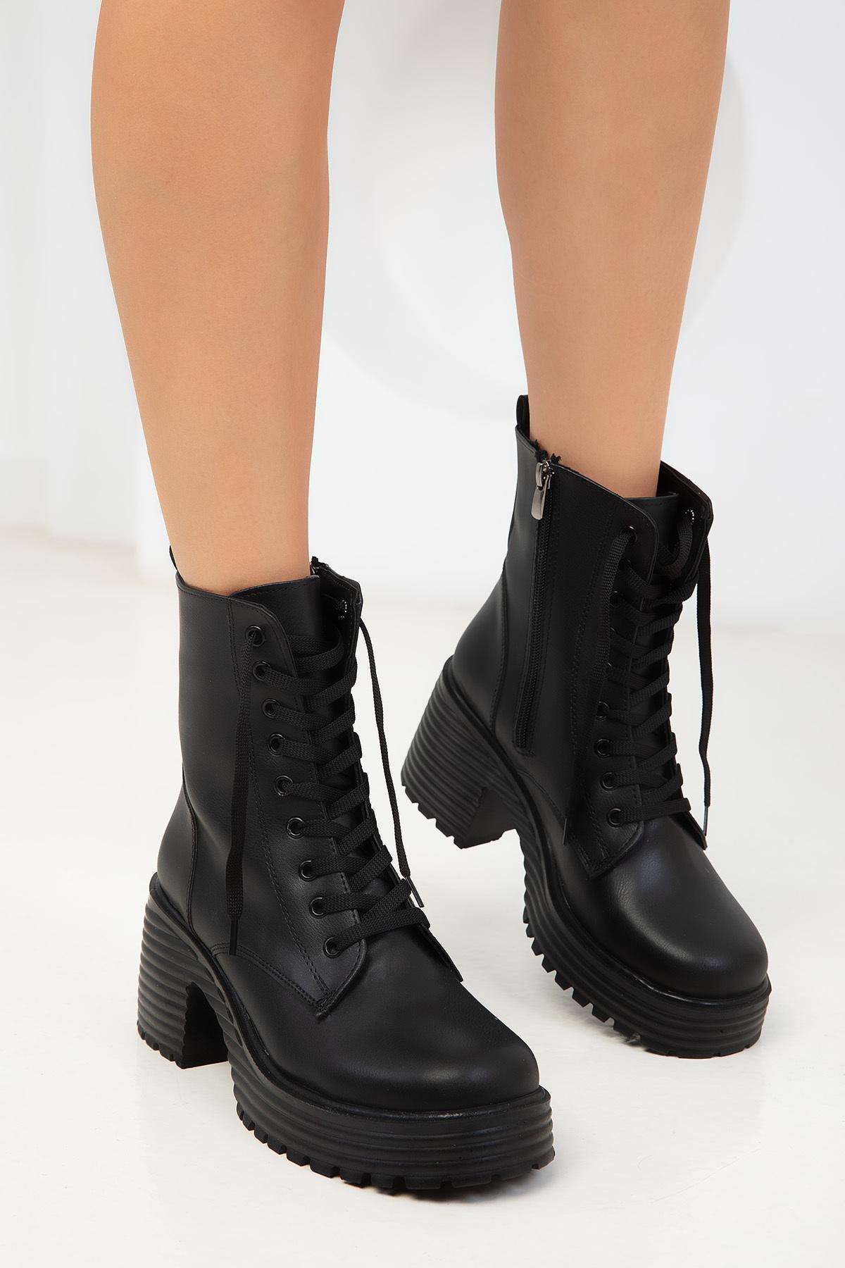 Black Laced Chunky Boots, , large image number 1