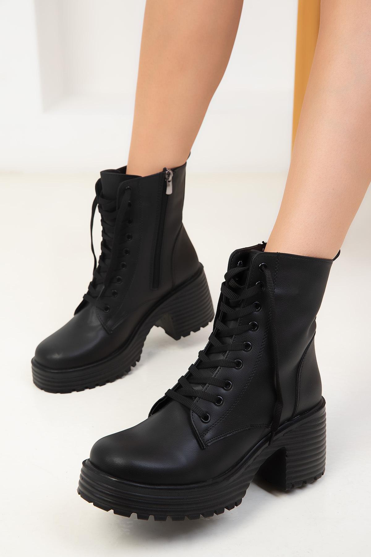Black Laced Chunky Boots, , large image number 2