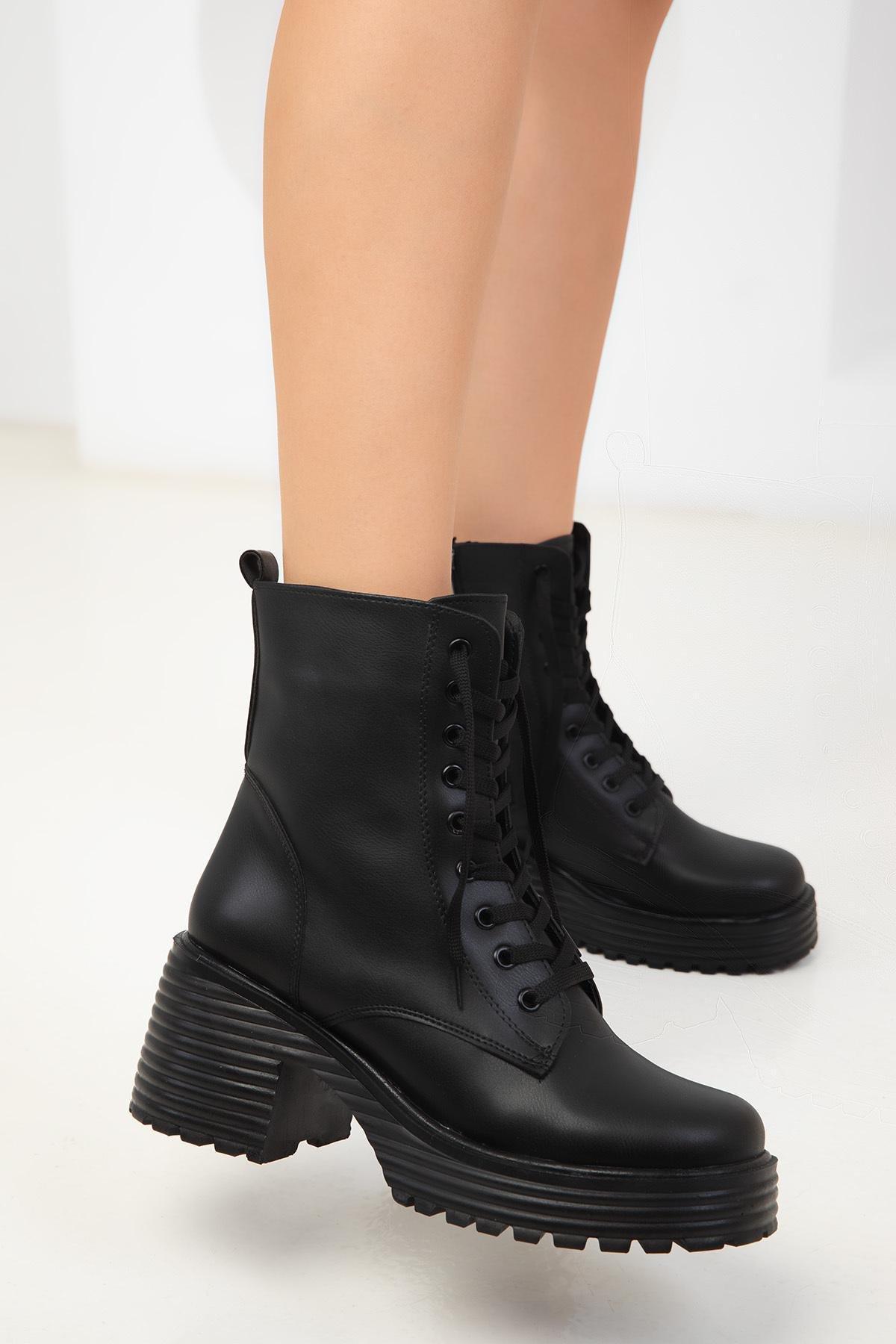 Black Laced Chunky Boots, , large image number 4