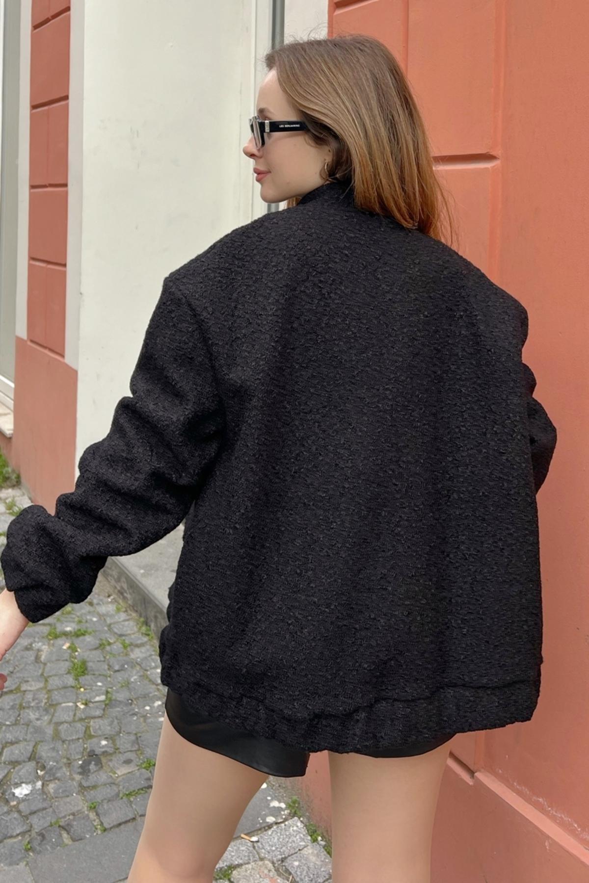 Womens Double Pocket Snap Fastener Fabric Coat, single, , large image number 3