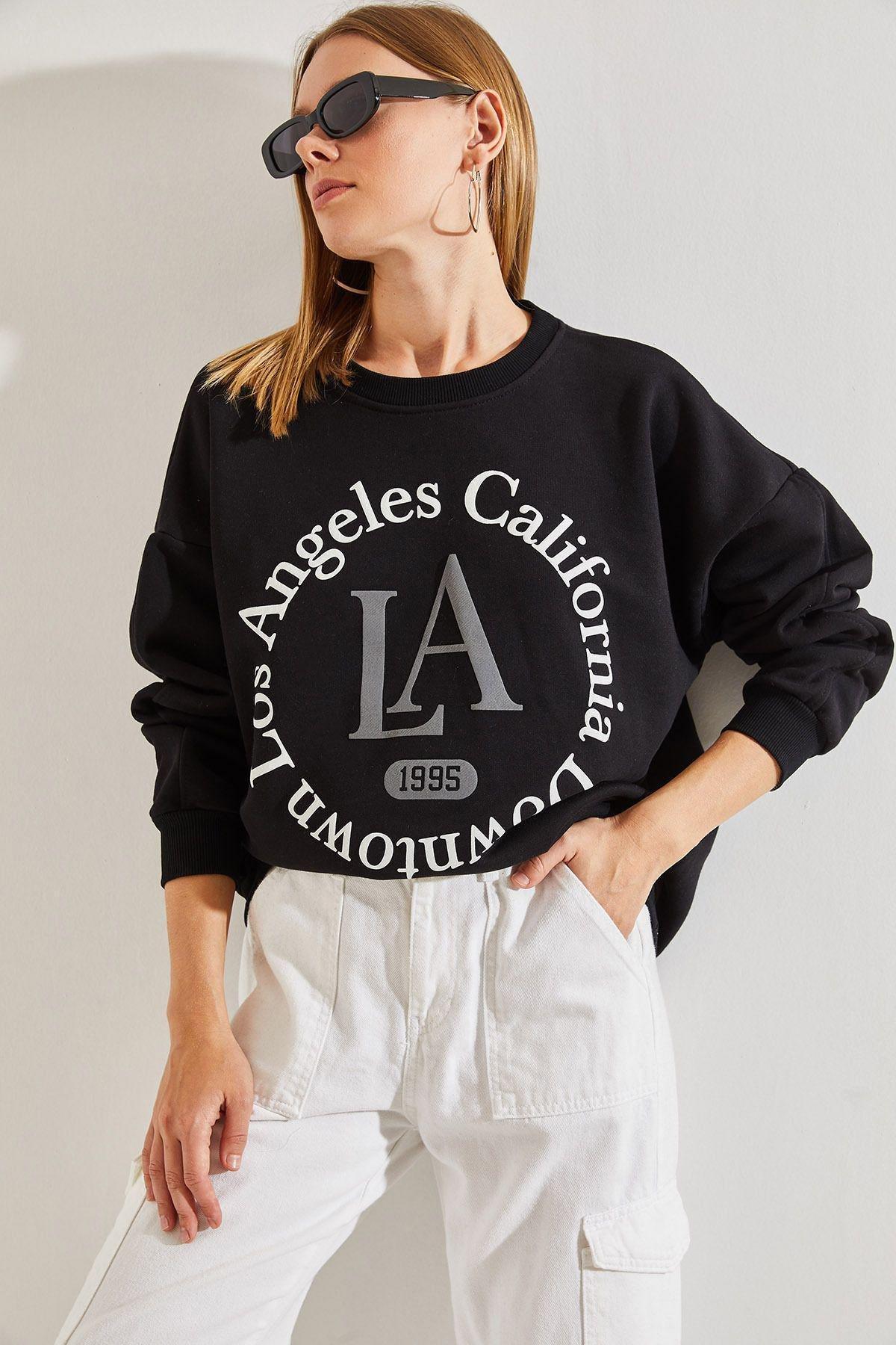 Black Printed Raised Sweatshirt, , large image number 0