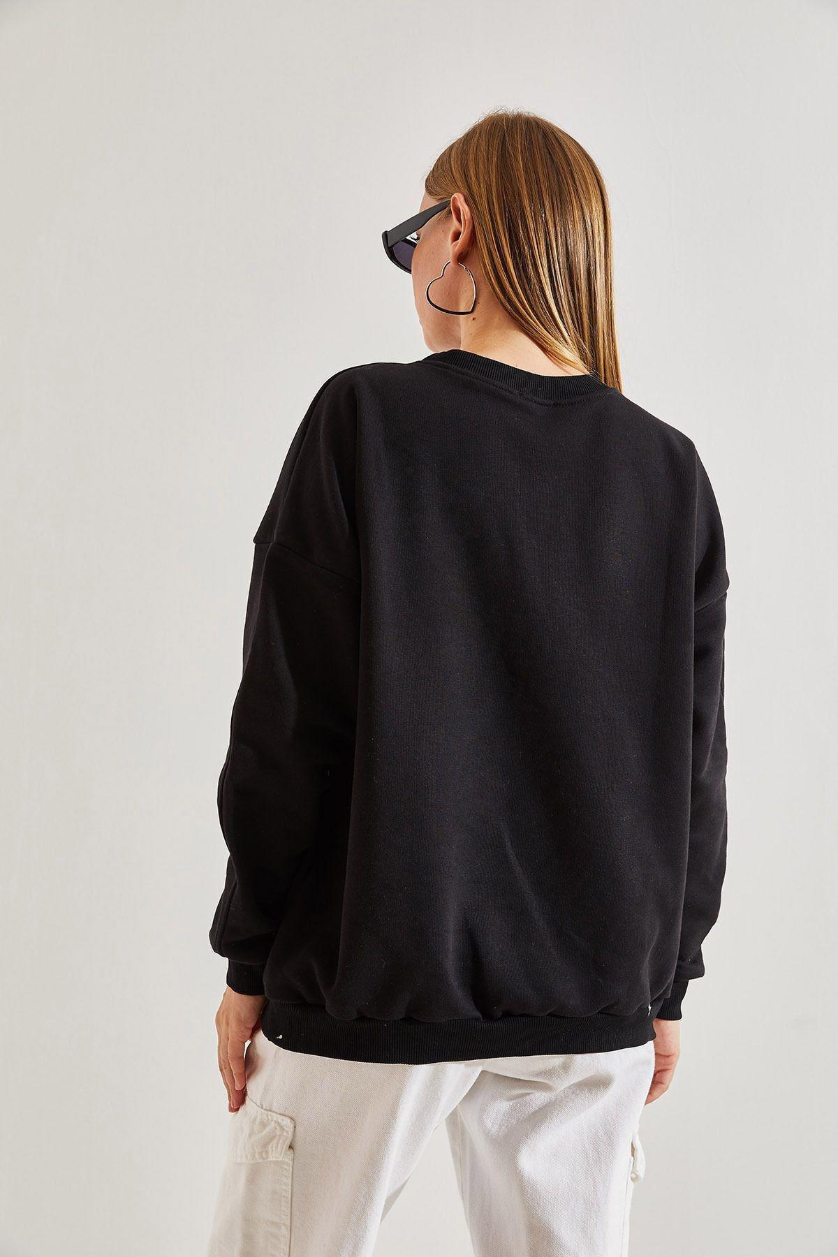 Black Printed Raised Sweatshirt, , large image number 1
