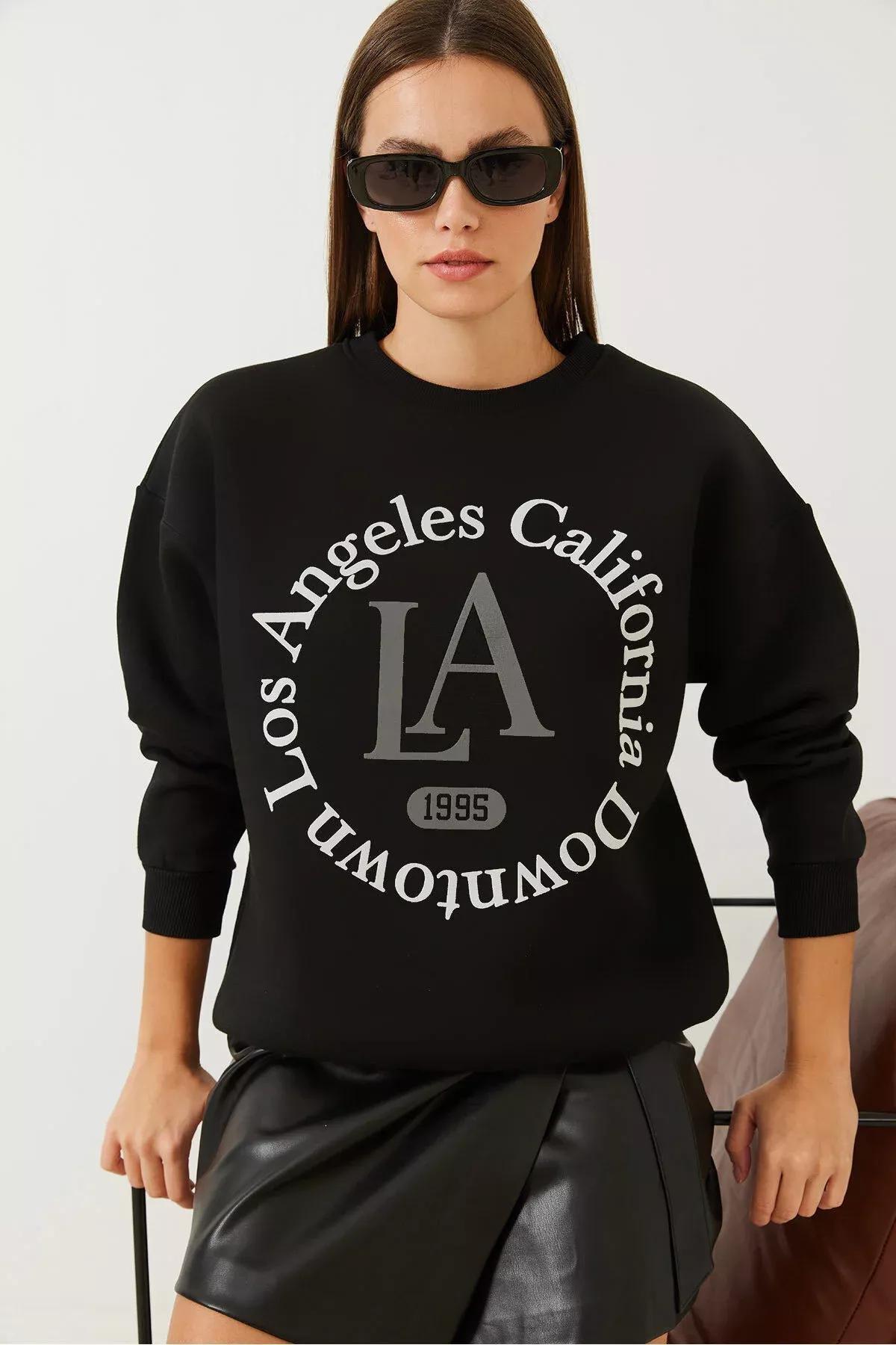 Black Printed Raised Sweatshirt, C101_5720, large image number 4