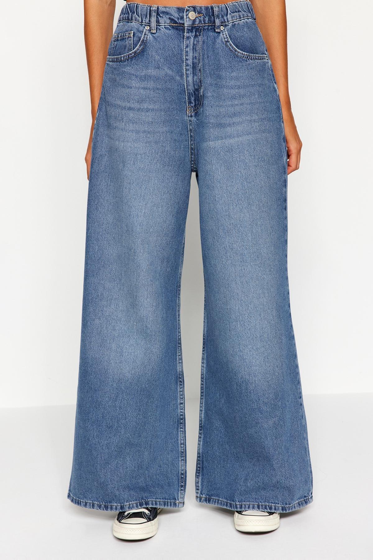 Blue Extra Wide Leg Jeans, Blue, large image number 3