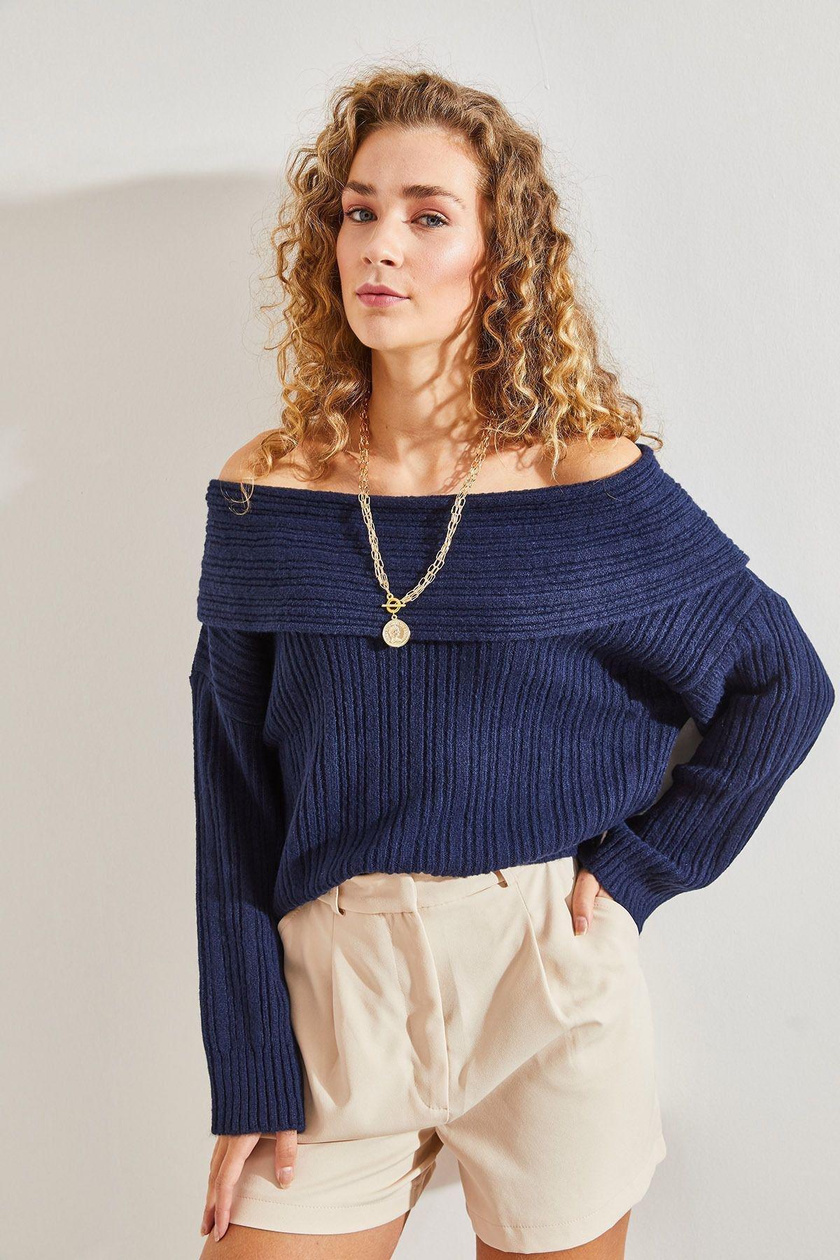 Navy Pleated Collared Sweater, Navy blue, large image number 3