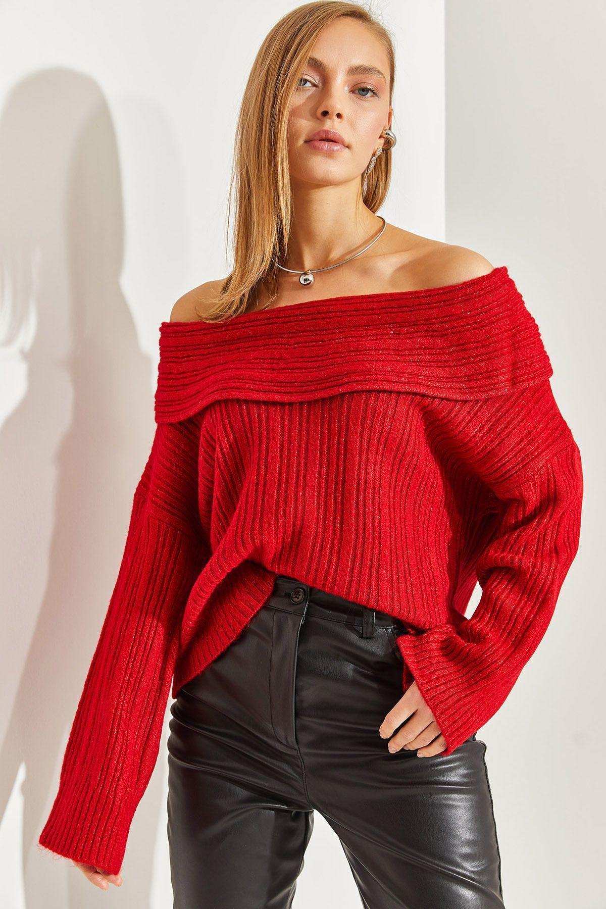 Red Pleated Collared Sweater, Red, large image number 0