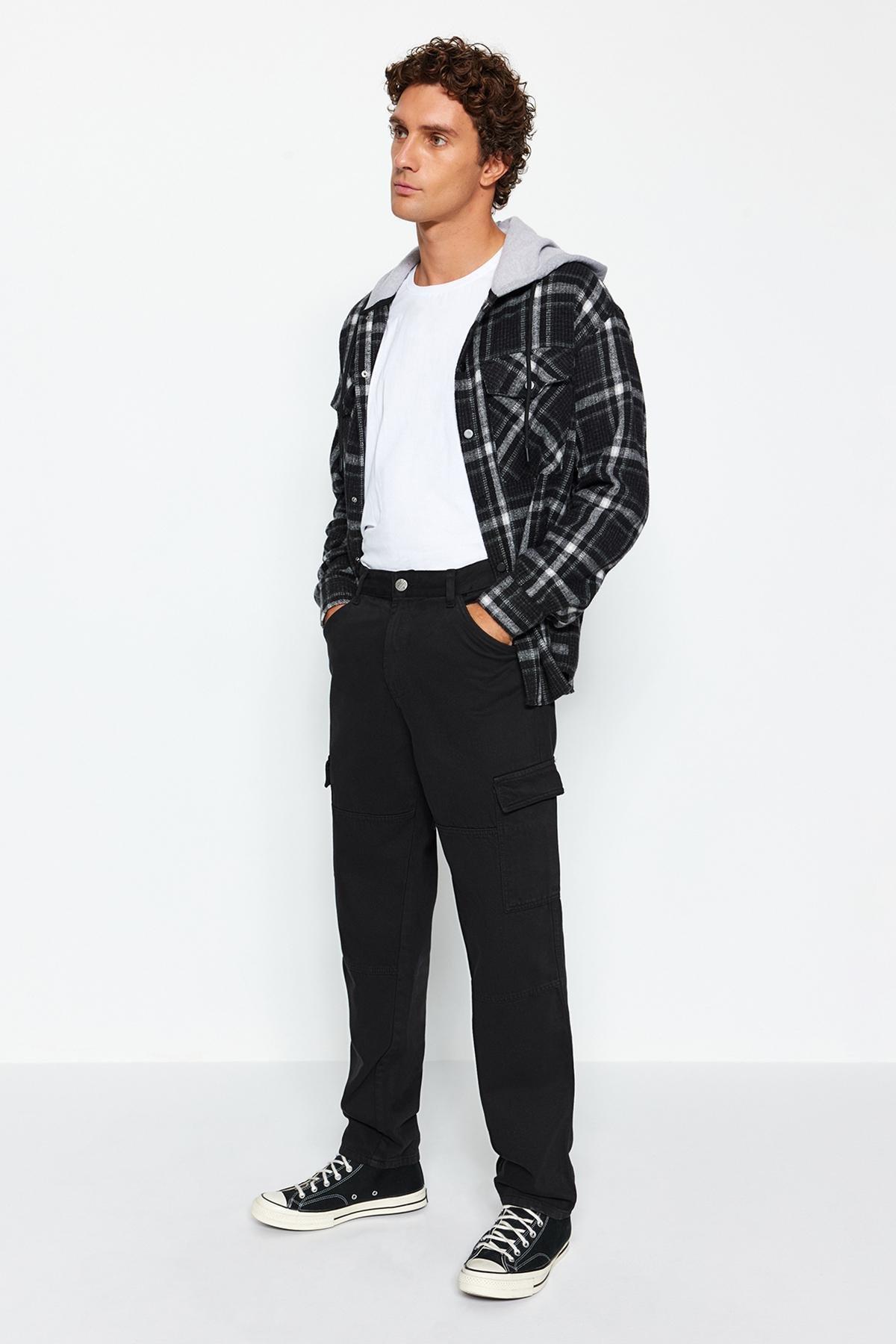 Black Pocketed Cargo Trousers, BLACK, large image number 0