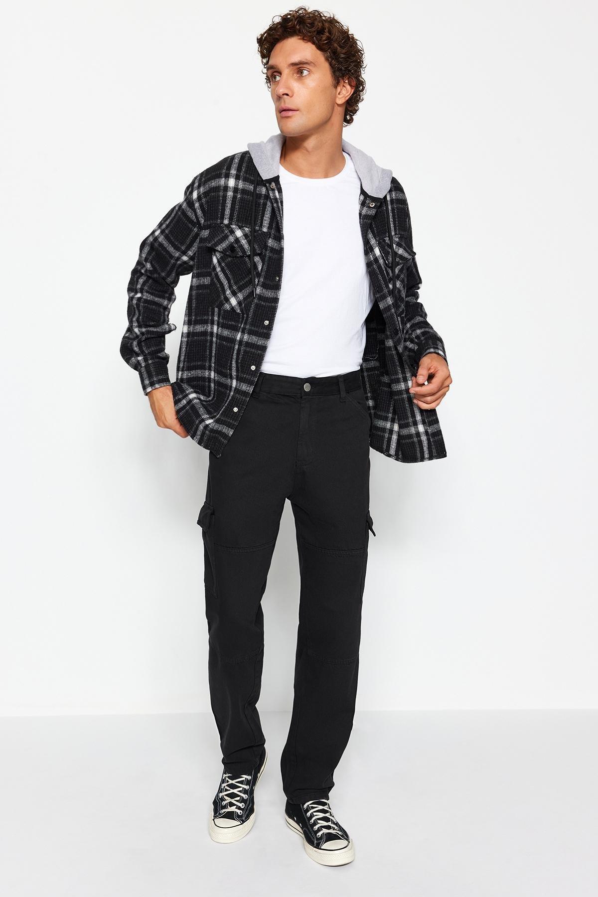 Black Pocketed Cargo Trousers, BLACK, large image number 1