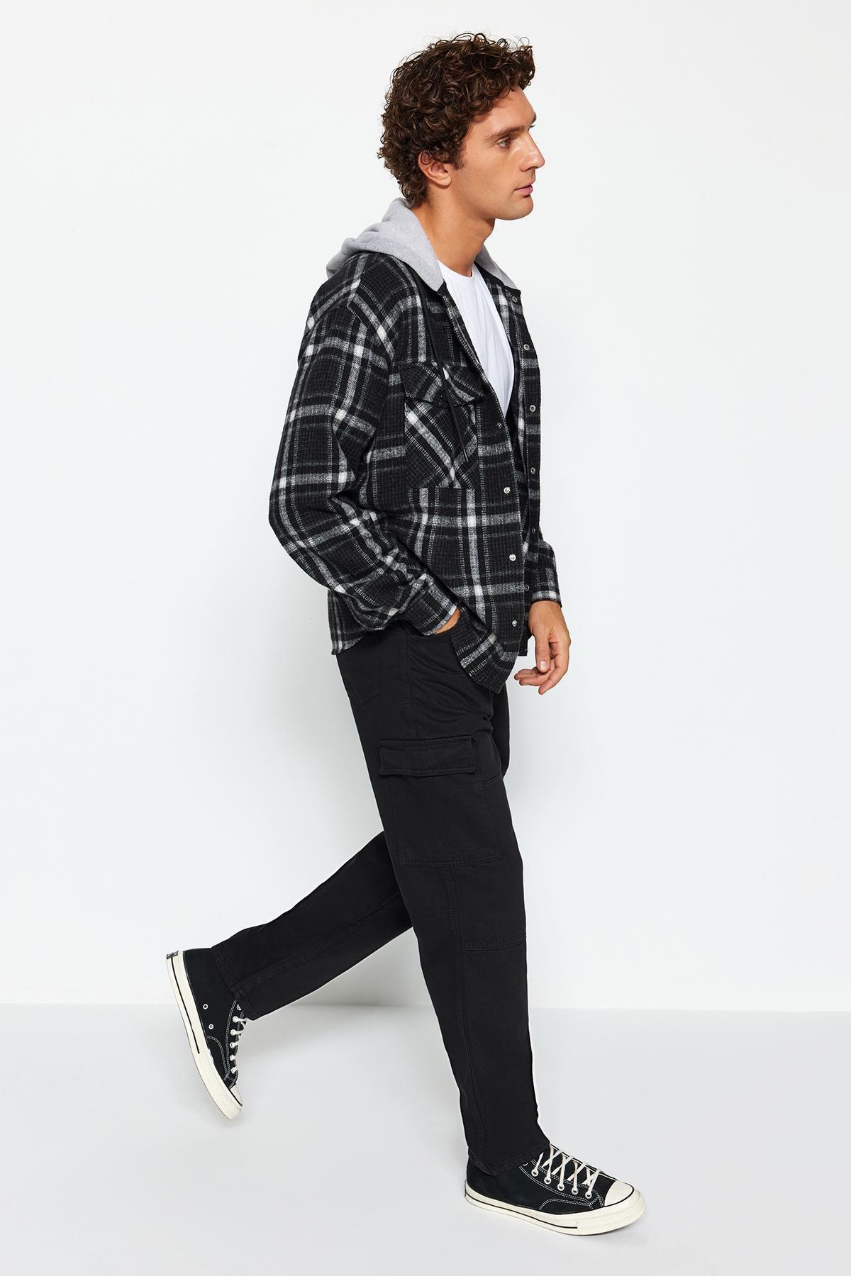 Black Pocketed Cargo Trousers, BLACK, large image number 2