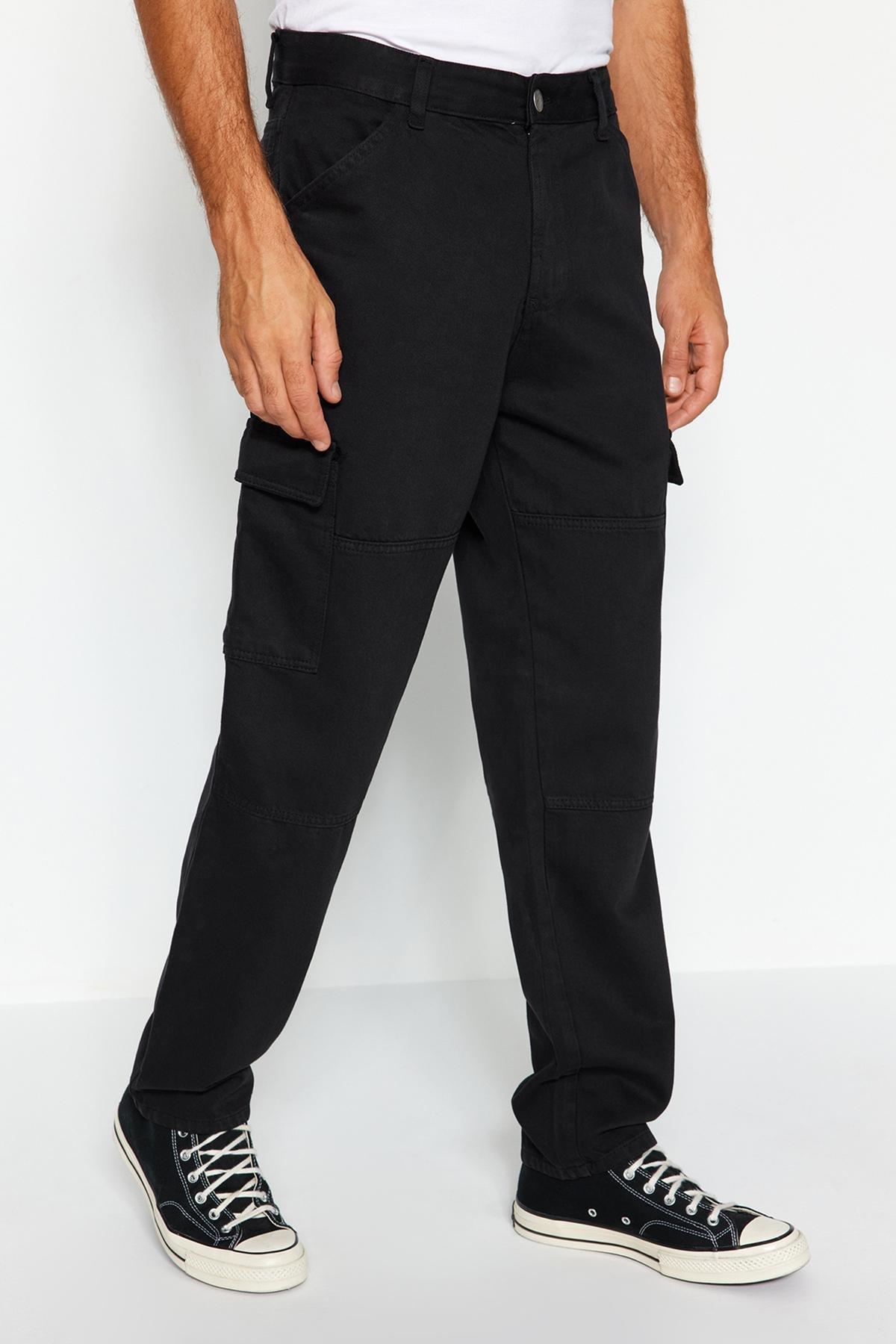 Black Pocketed Cargo Trousers, BLACK, large image number 3