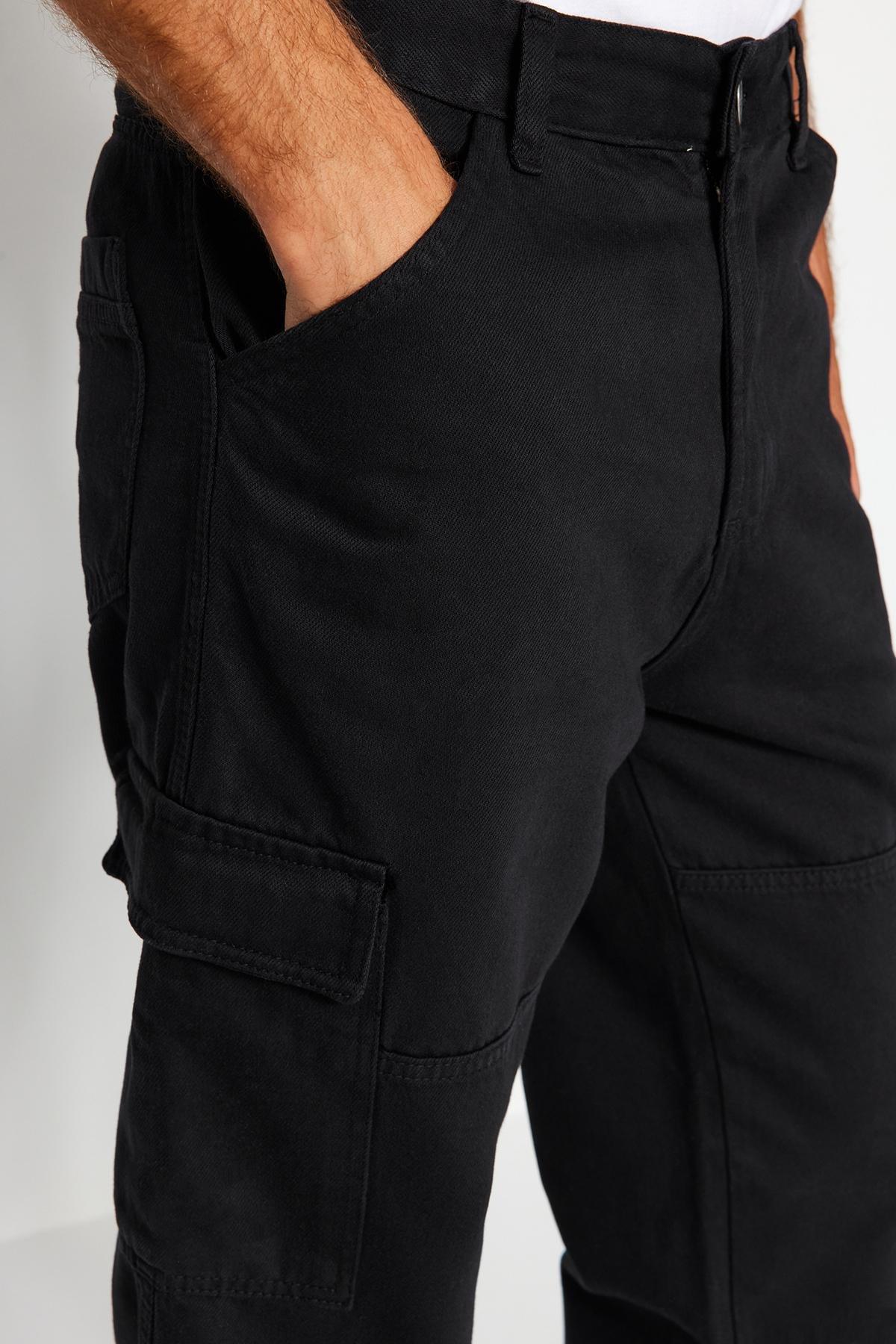 Black Pocketed Cargo Trousers, BLACK, large image number 4