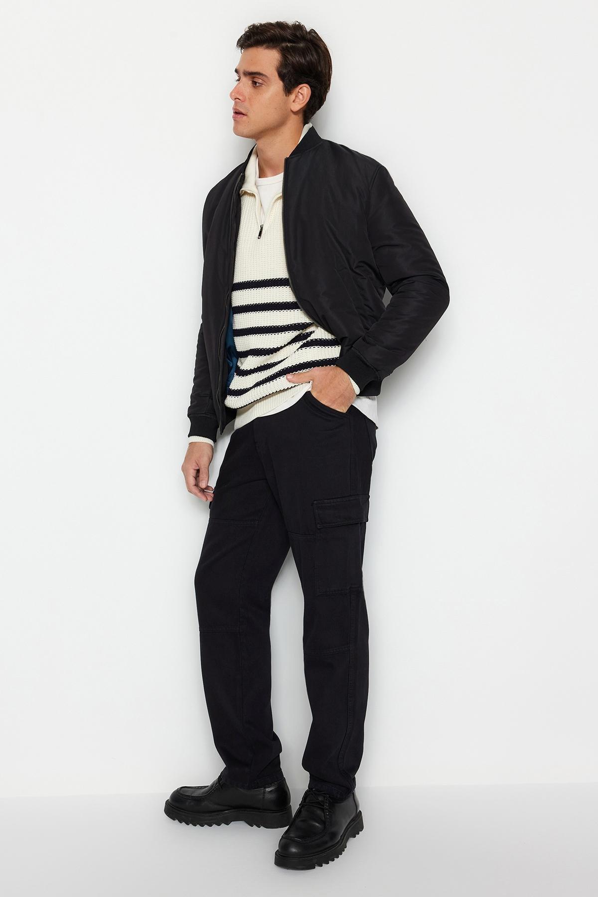 Black Pocketed Cargo Trousers, BLACK, large image number 5