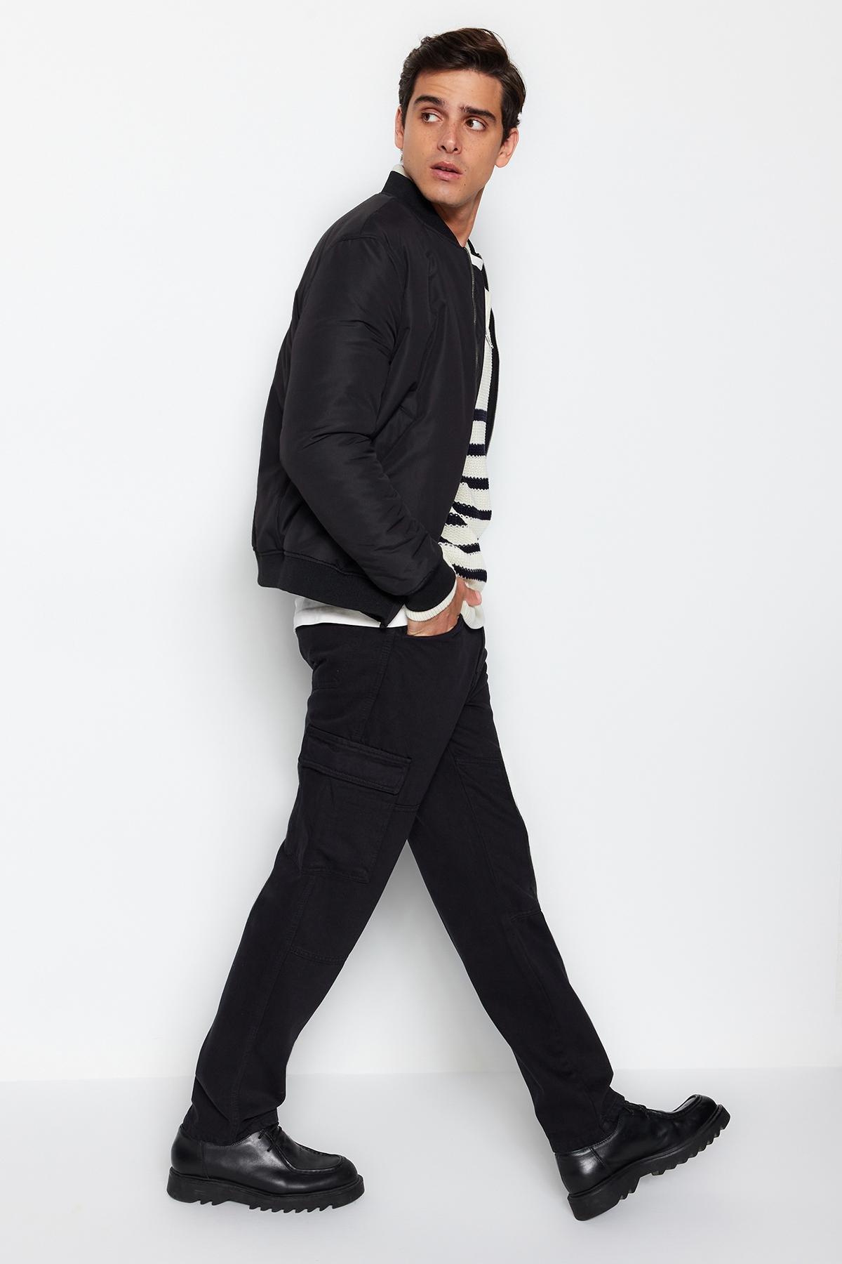 Black Pocketed Cargo Trousers, BLACK, large image number 6