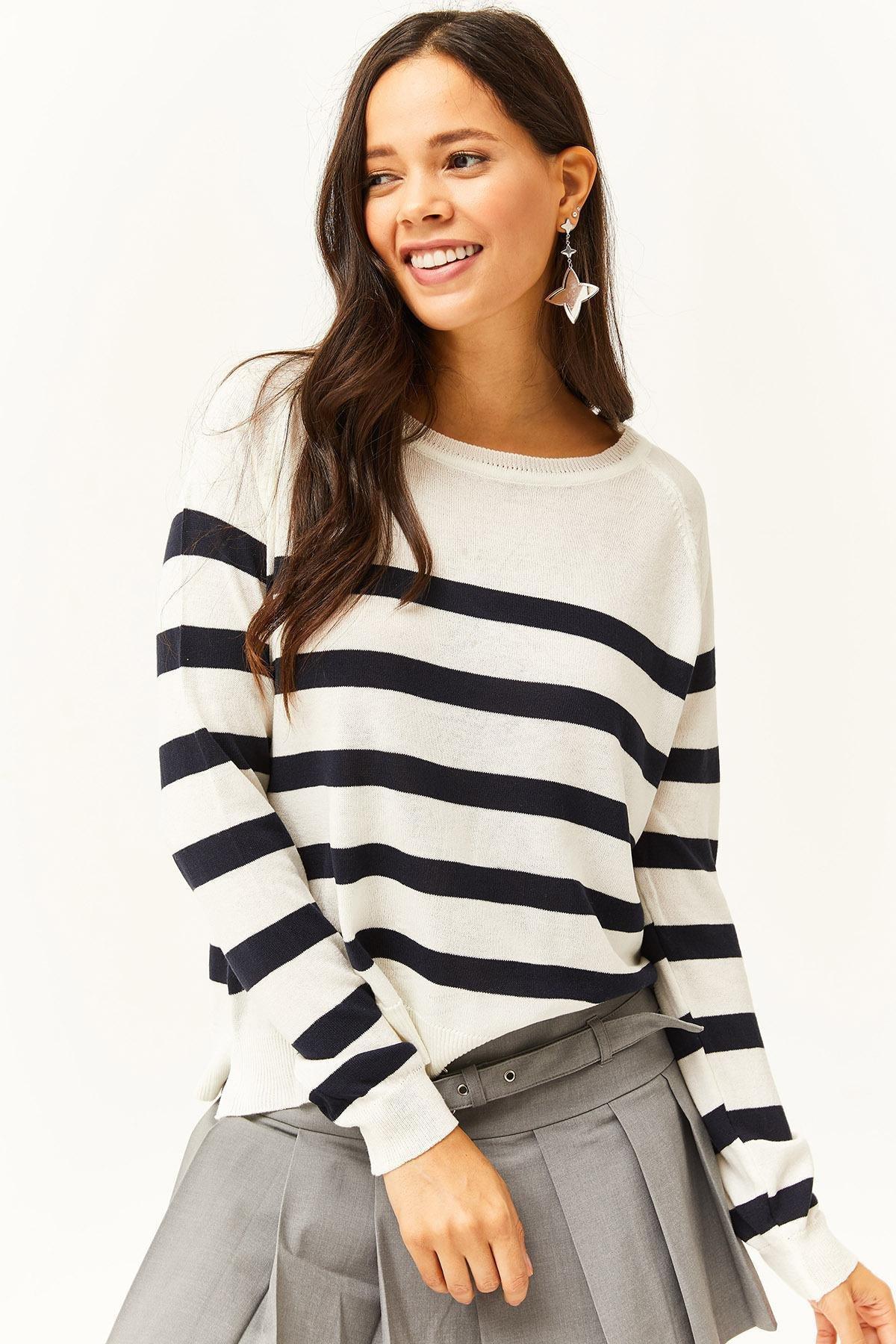 White Cotton Viscose Knitted Blouse, White black, large image number 0