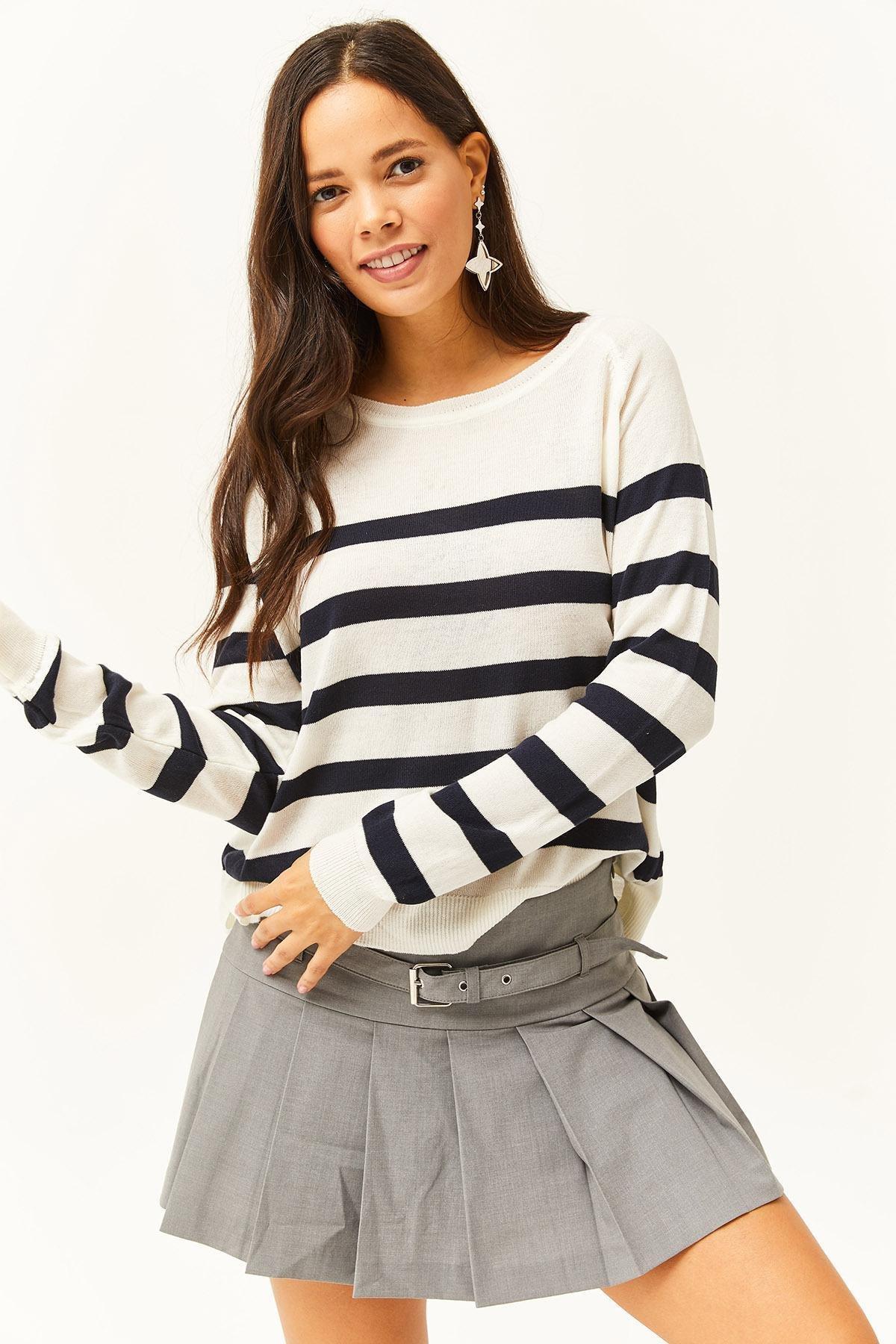 White Cotton Viscose Knitted Blouse, White black, large image number 1