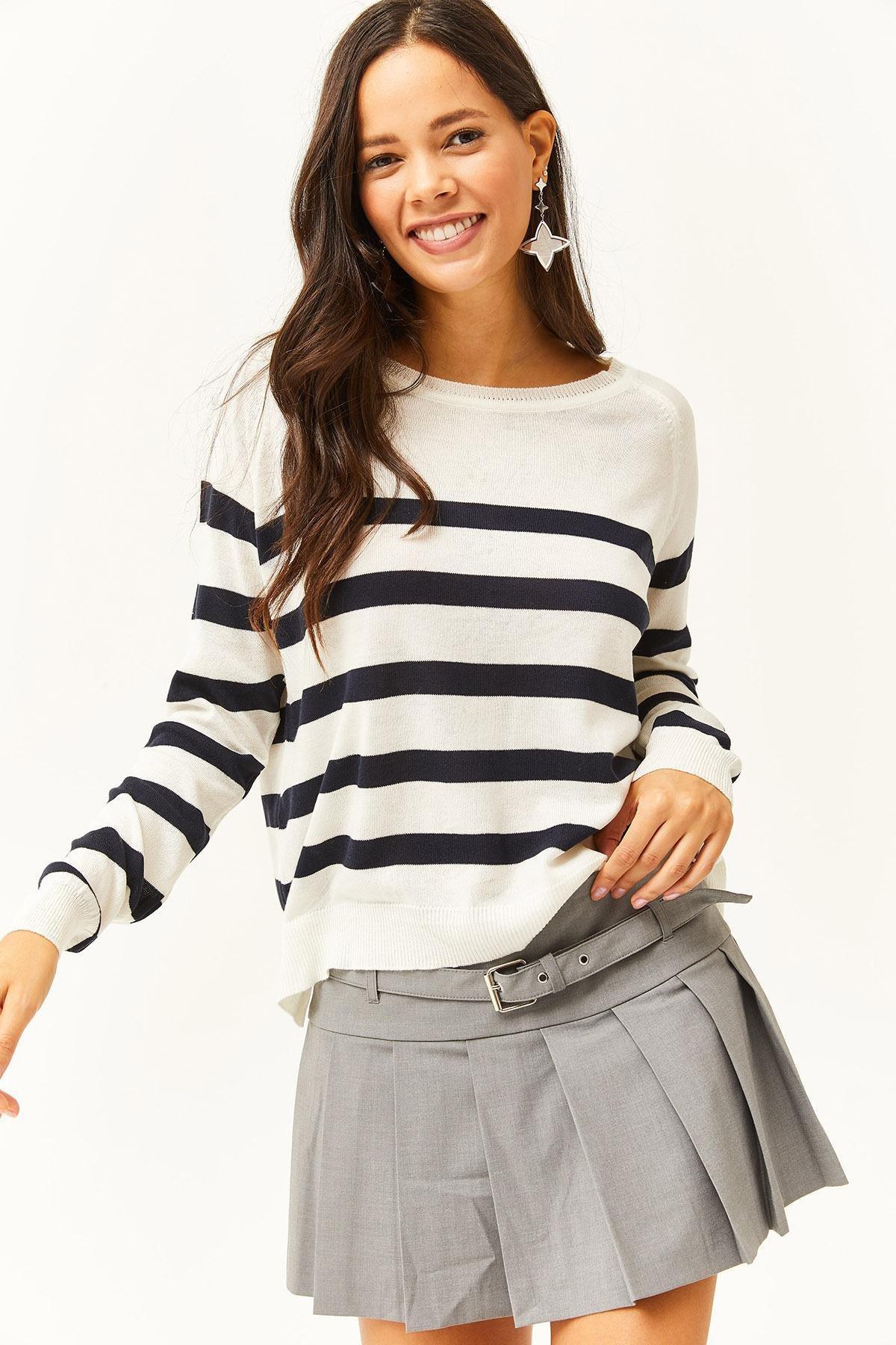 White Cotton Viscose Knitted Blouse, White black, large image number 2