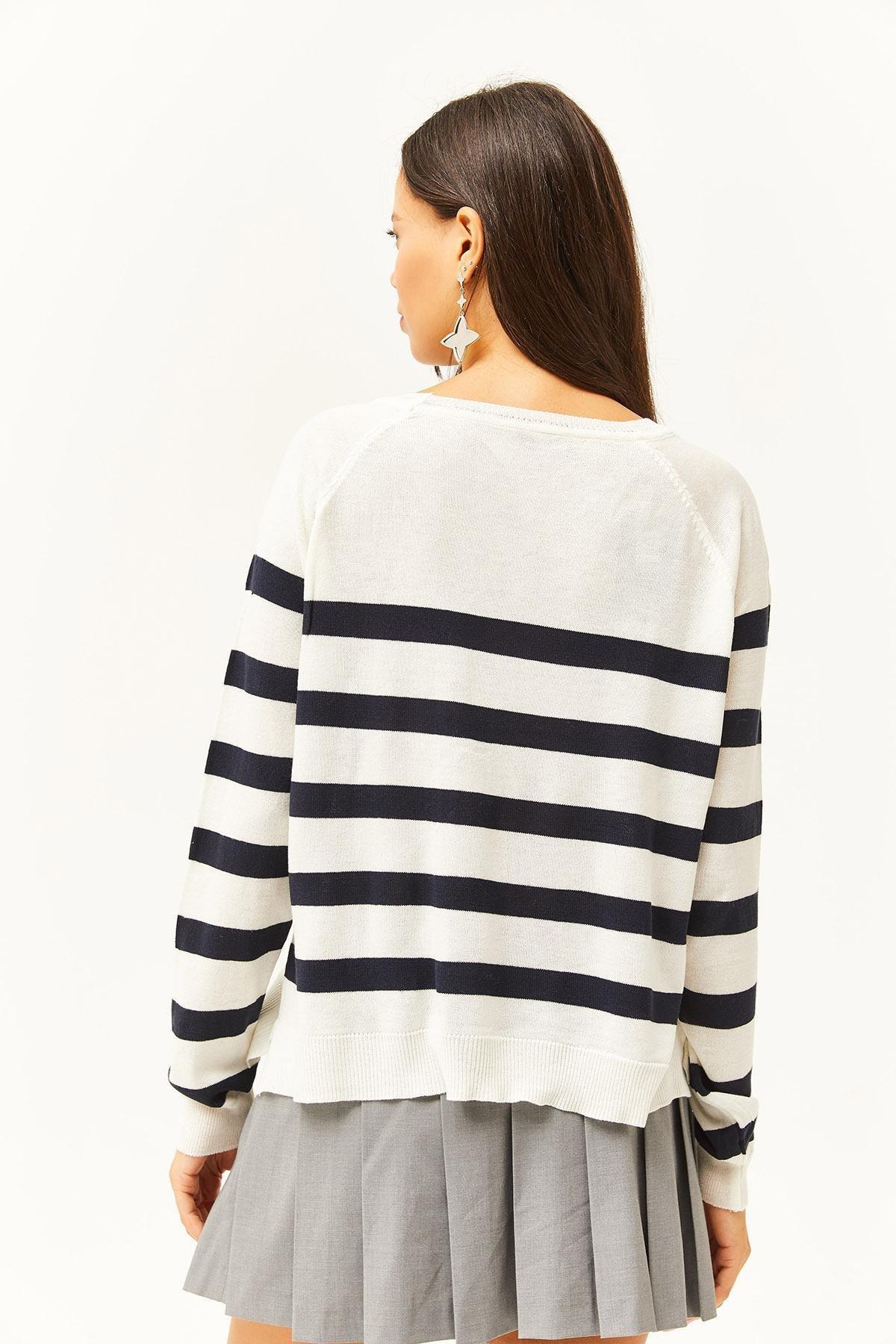 White Cotton Viscose Knitted Blouse, White black, large image number 3