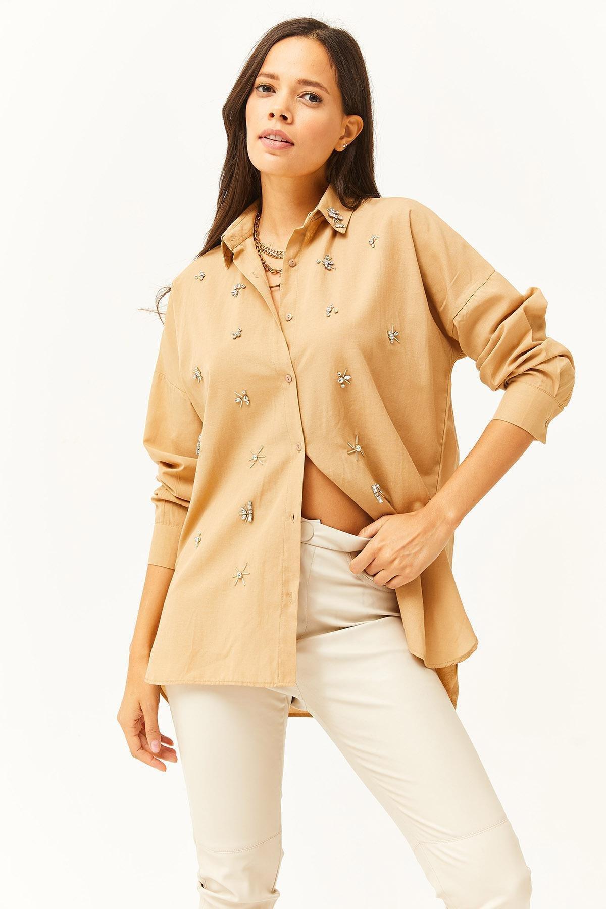 Beige Long Sleeve Embraided Shirt, , large image number 1