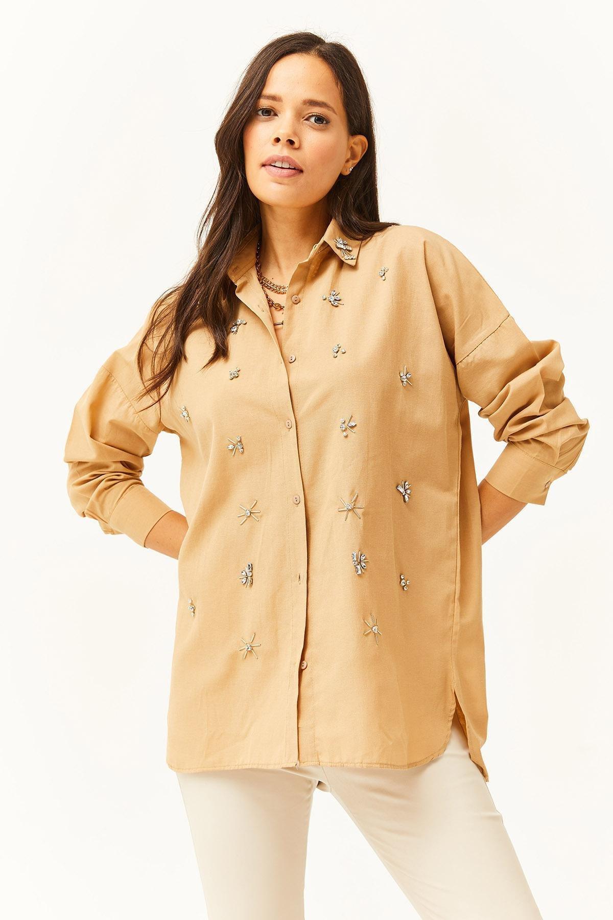 Beige Long Sleeve Embraided Shirt, , large image number 3
