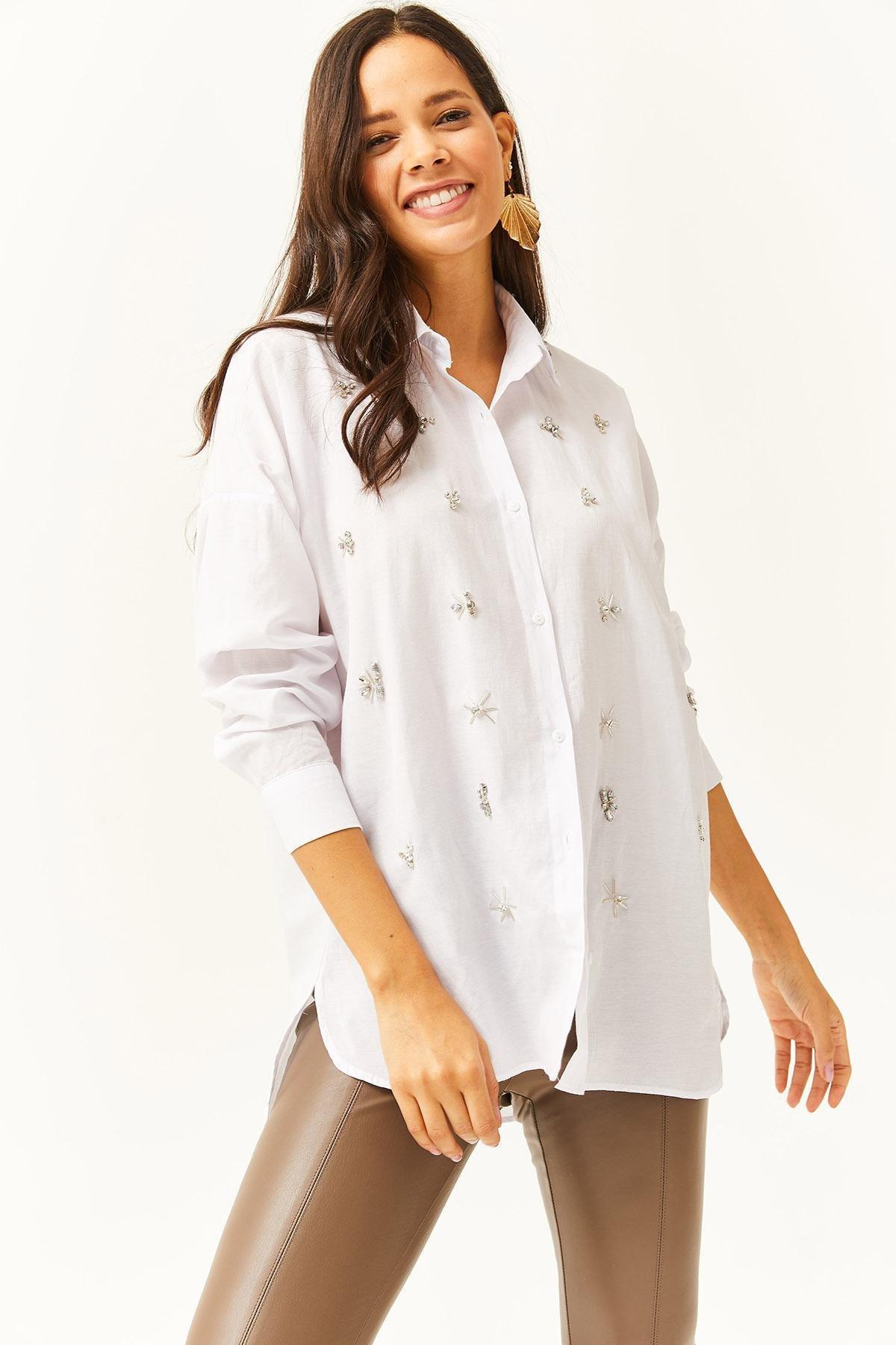 White Long Sleeve Embraided Shirt, , large image number 2