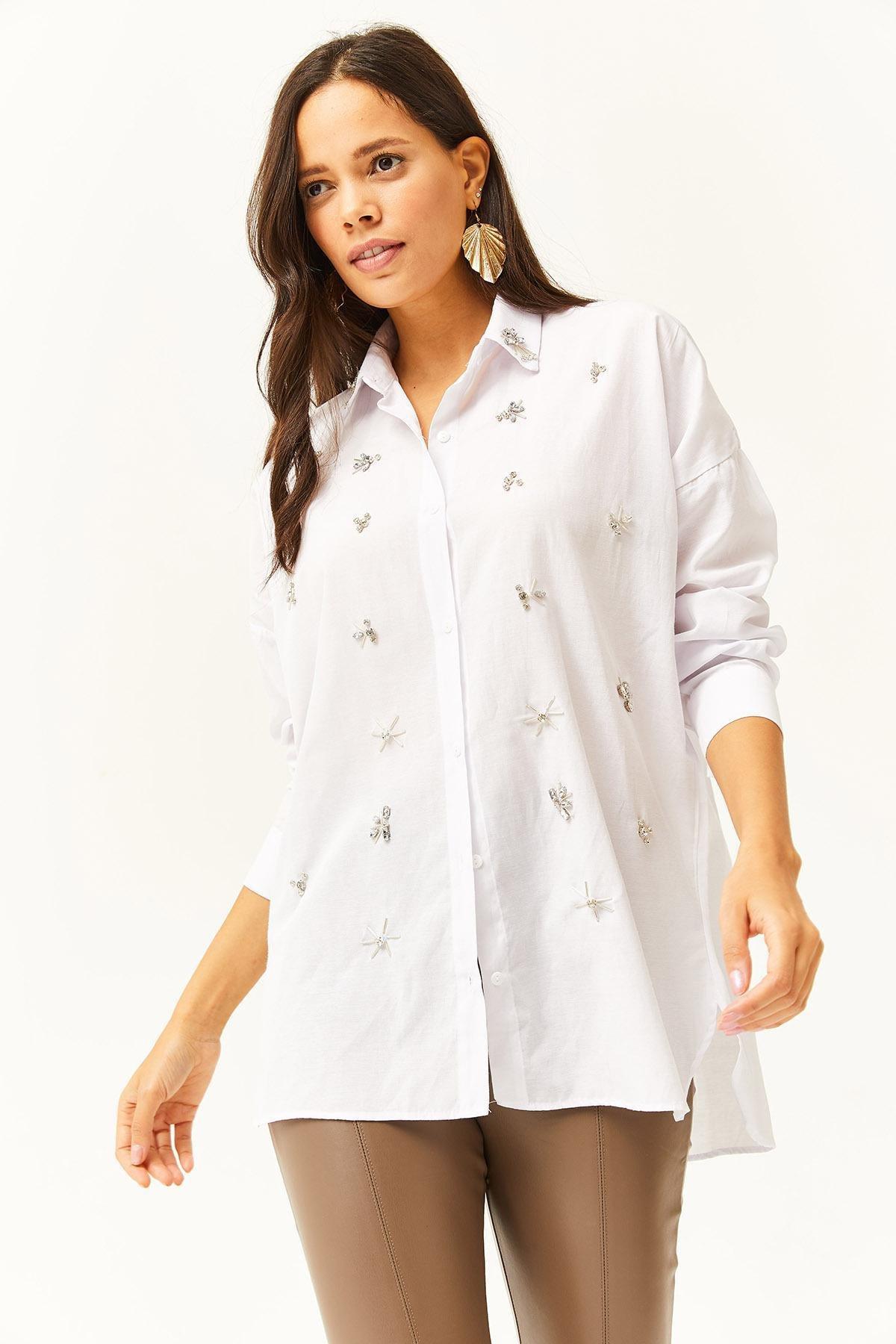 White Long Sleeve Embraided Shirt, , large image number 3