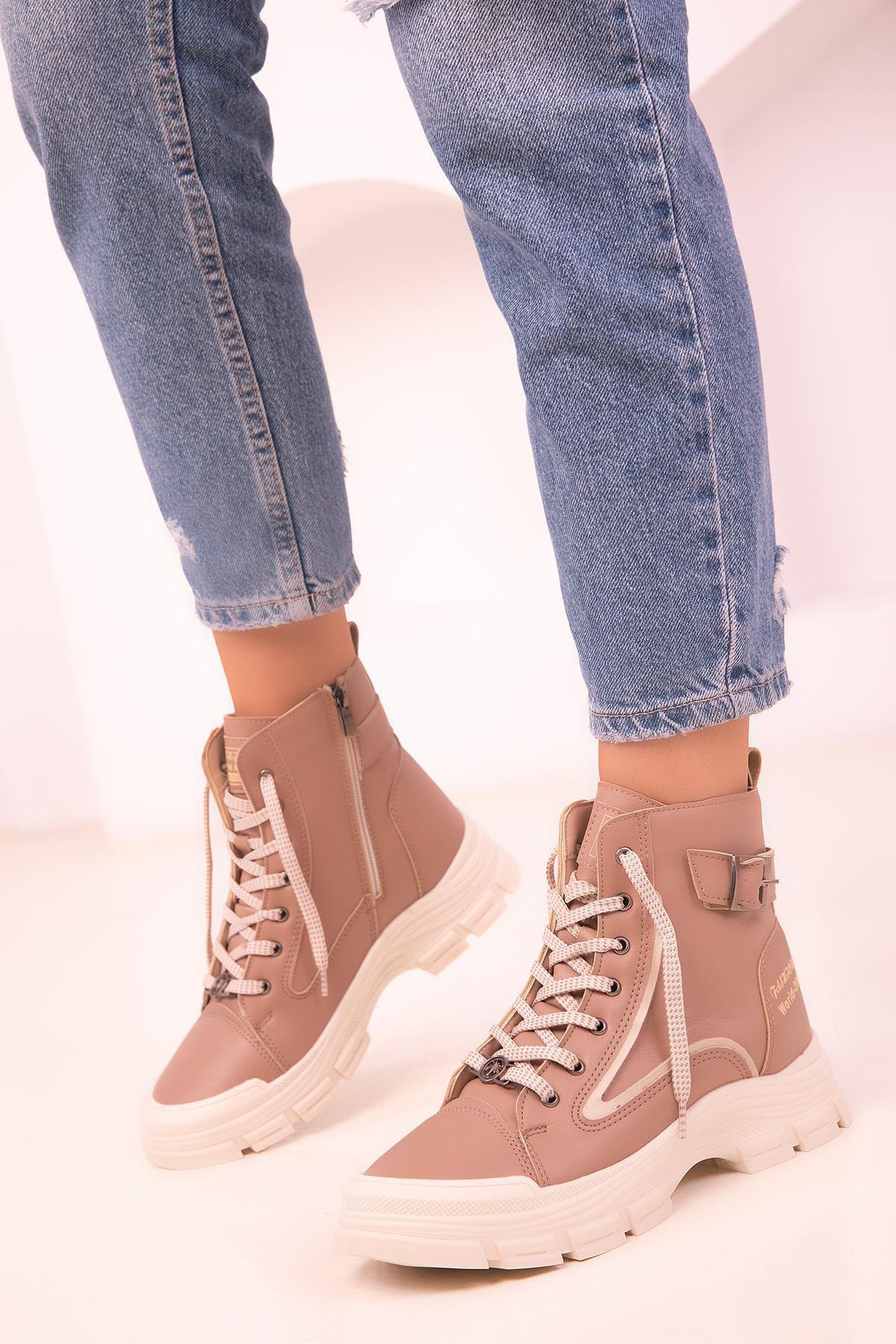 Beige Leather Boots, , large image number 0