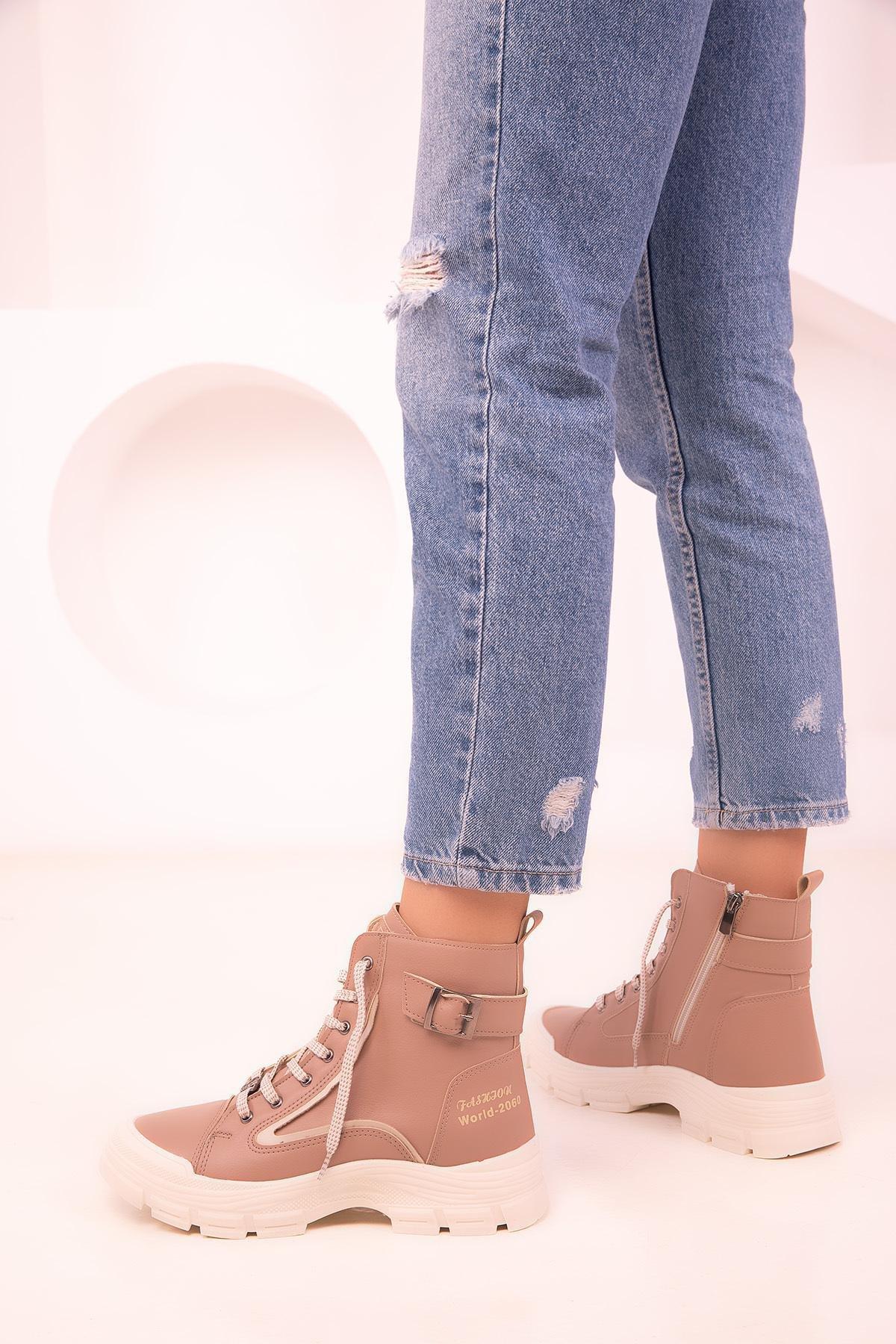 Beige Leather Boots, , large image number 2