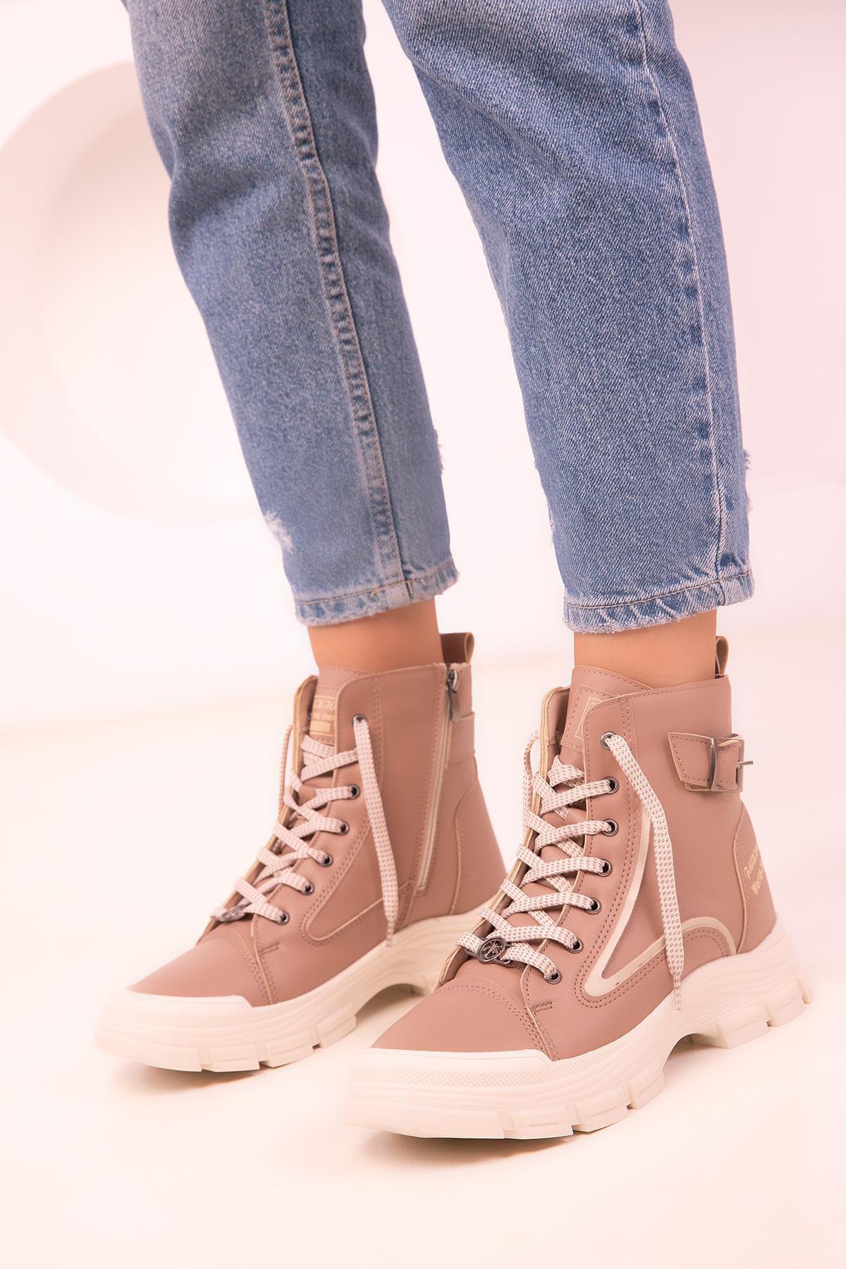 Beige Leather Boots, , large image number 3
