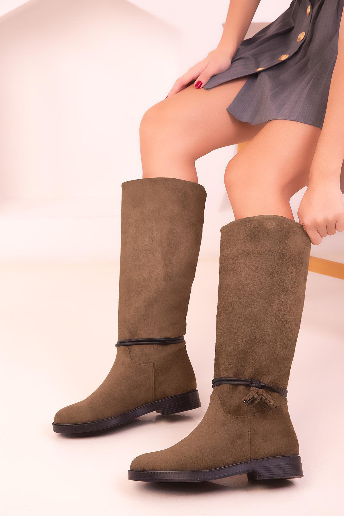 Khaki Suede Boots, , large image number 2