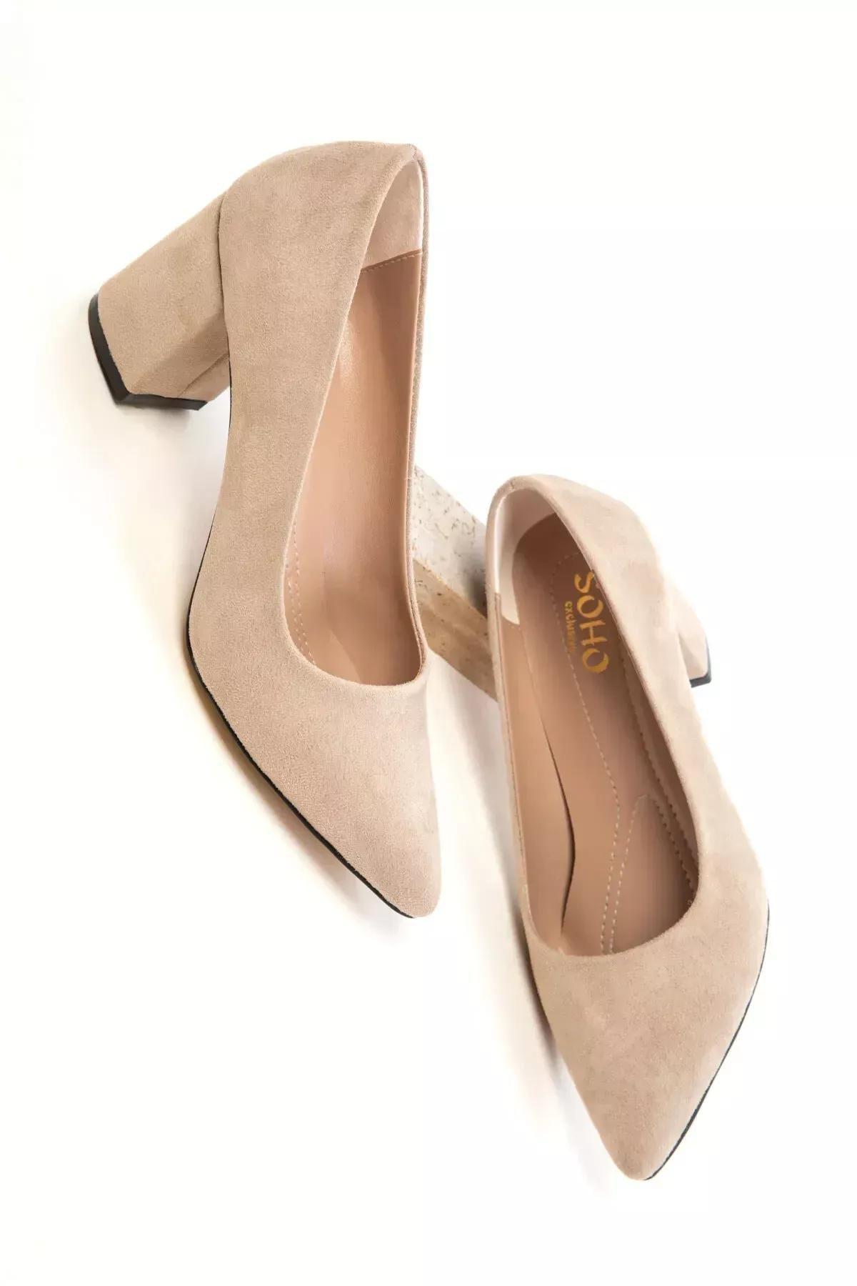 Beige Suede Classic Heeled Shoes, C101_3847, large image number 1