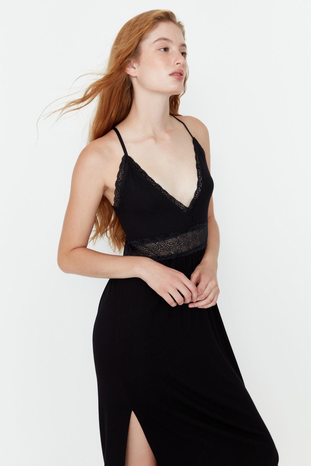 Black A-Line Lace Nightgown, , large image number 0