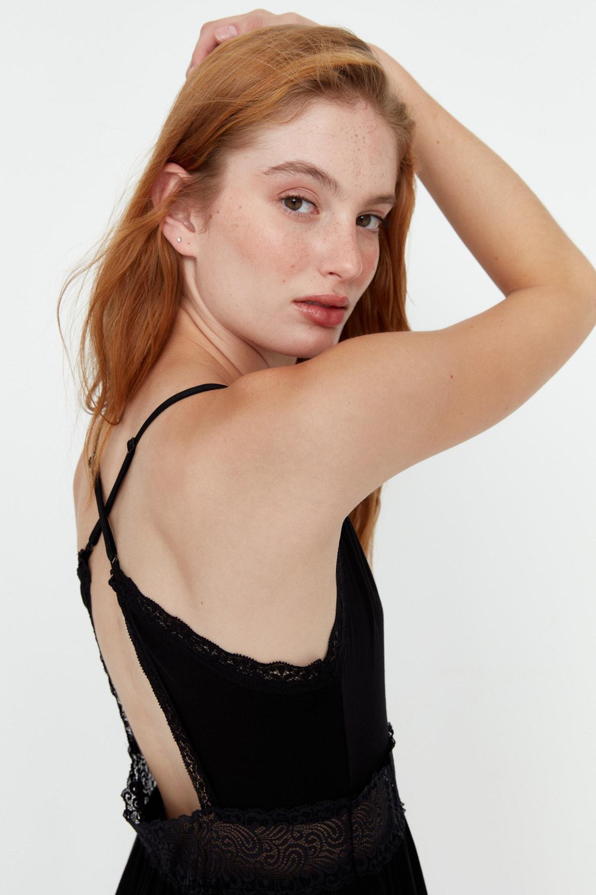 Black A-Line Lace Nightgown, , large image number 1