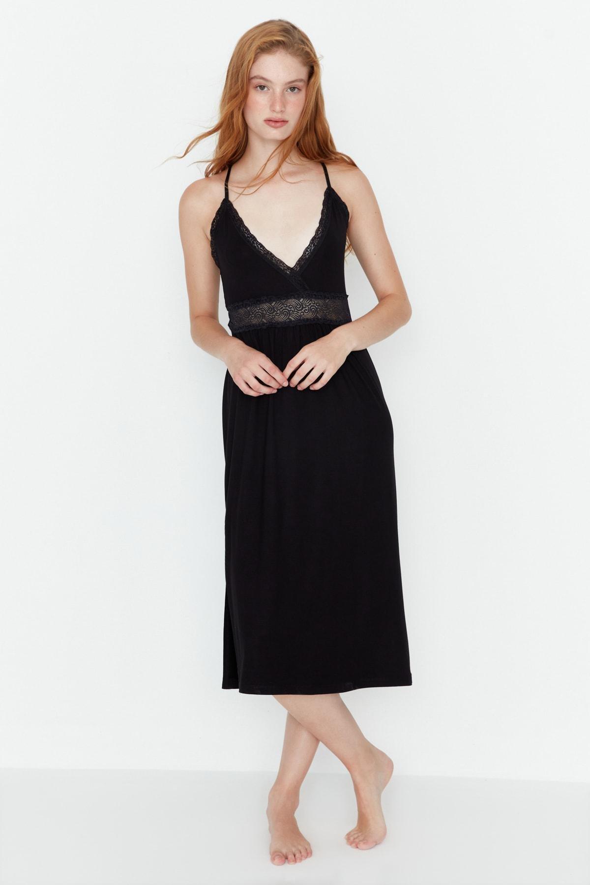 Black A-Line Lace Nightgown, , large image number 3