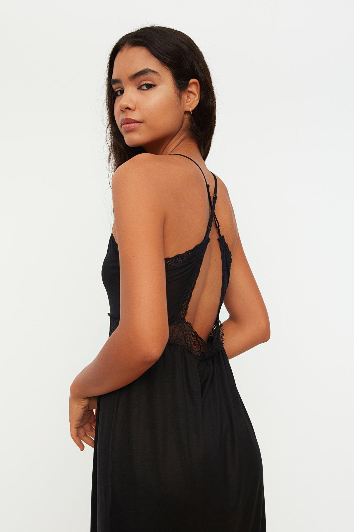 Black A-Line Lace Nightgown, , large image number 6