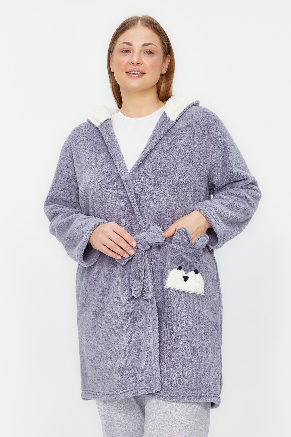 Purple Animal Figured Knitted Dressing Gown, , large image number 0
