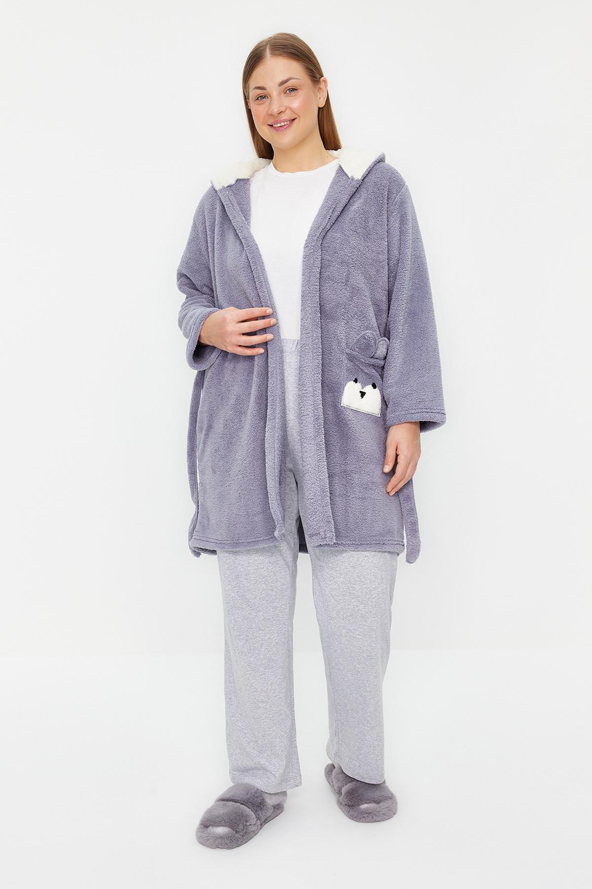 Purple Animal Figured Knitted Dressing Gown, , large image number 1