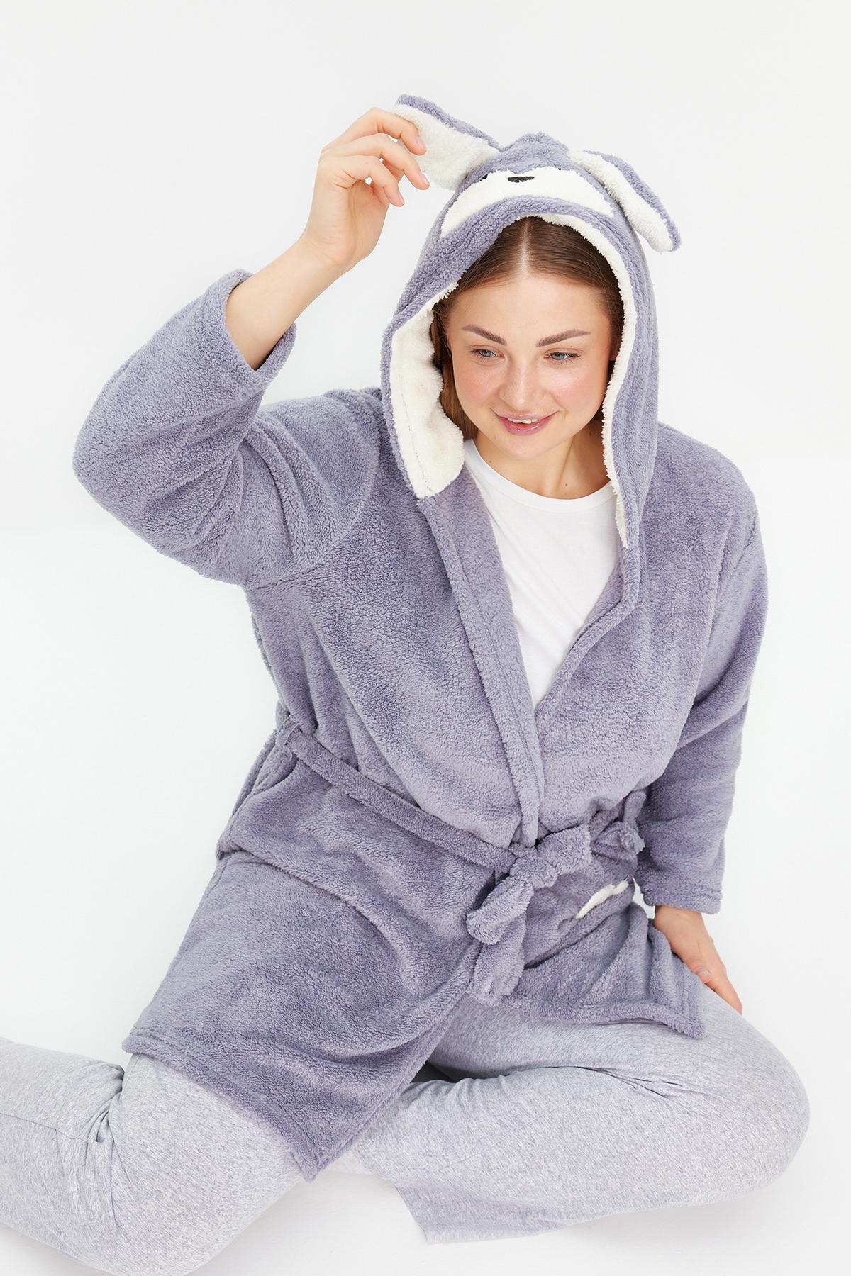Purple Animal Figured Knitted Dressing Gown, , large image number 2