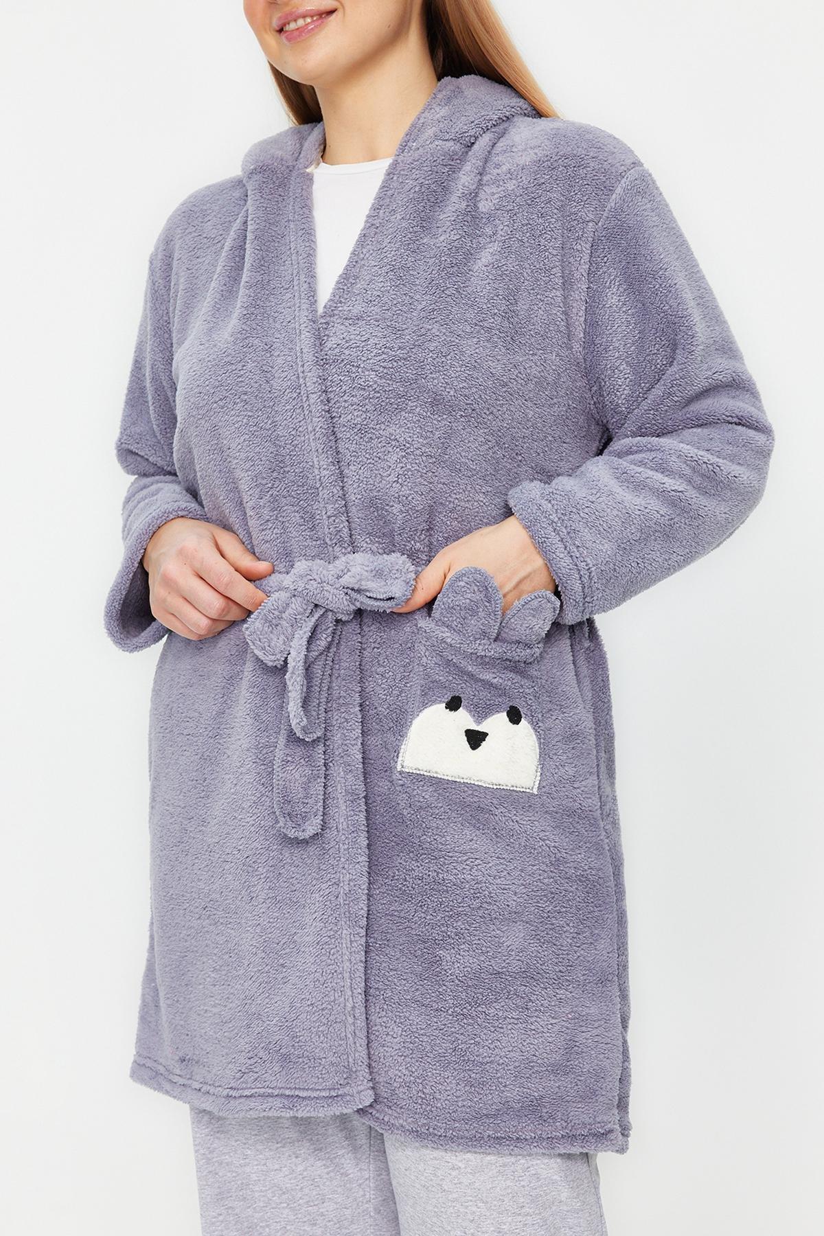 Purple Animal Figured Knitted Dressing Gown, , large image number 3