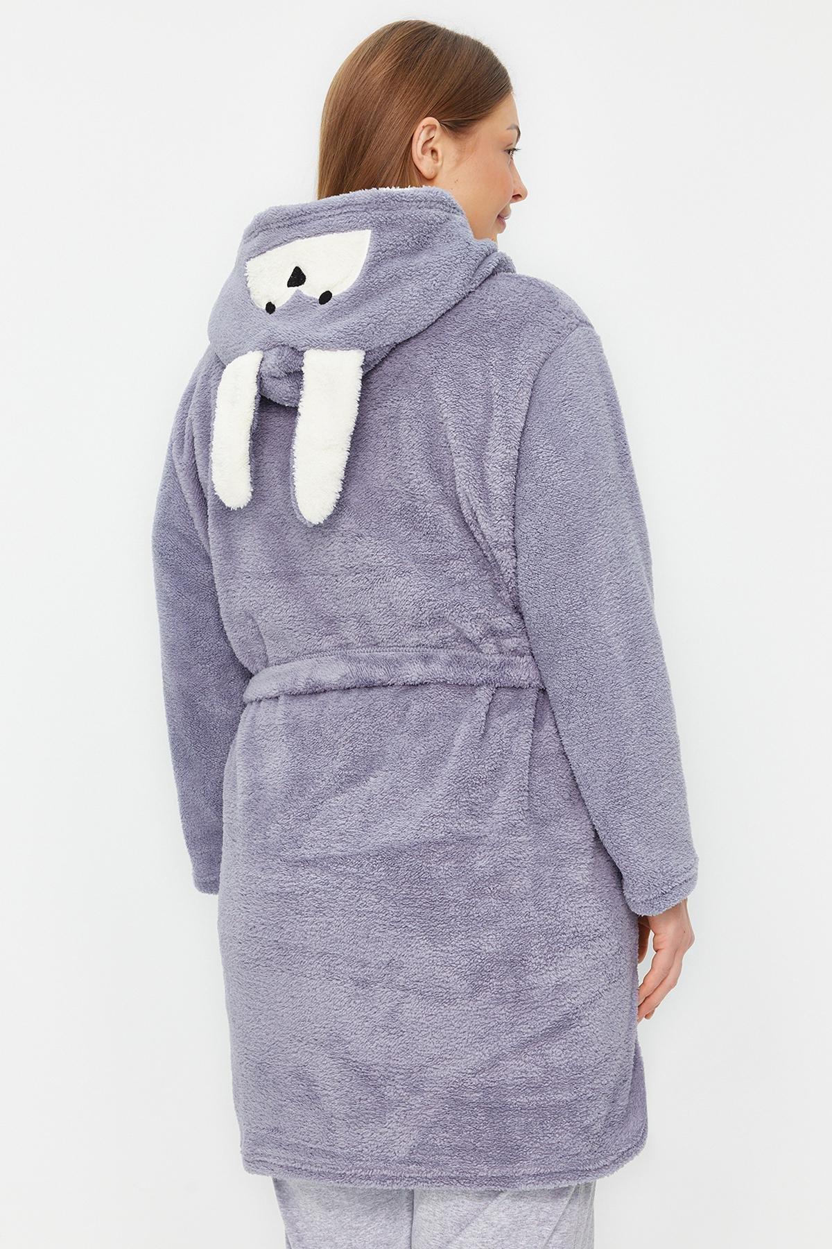 Purple Animal Figured Knitted Dressing Gown, , large image number 4