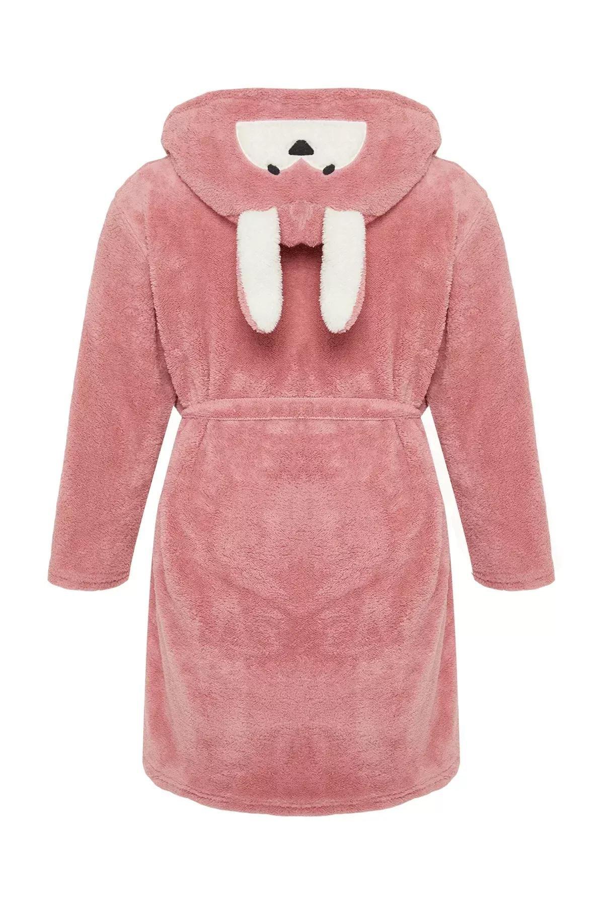 Powder Animal Figured Pocket Hooded Wellsoft Knitted Dressing Gown TBBAW24SB000, POWDER, large image number 5
