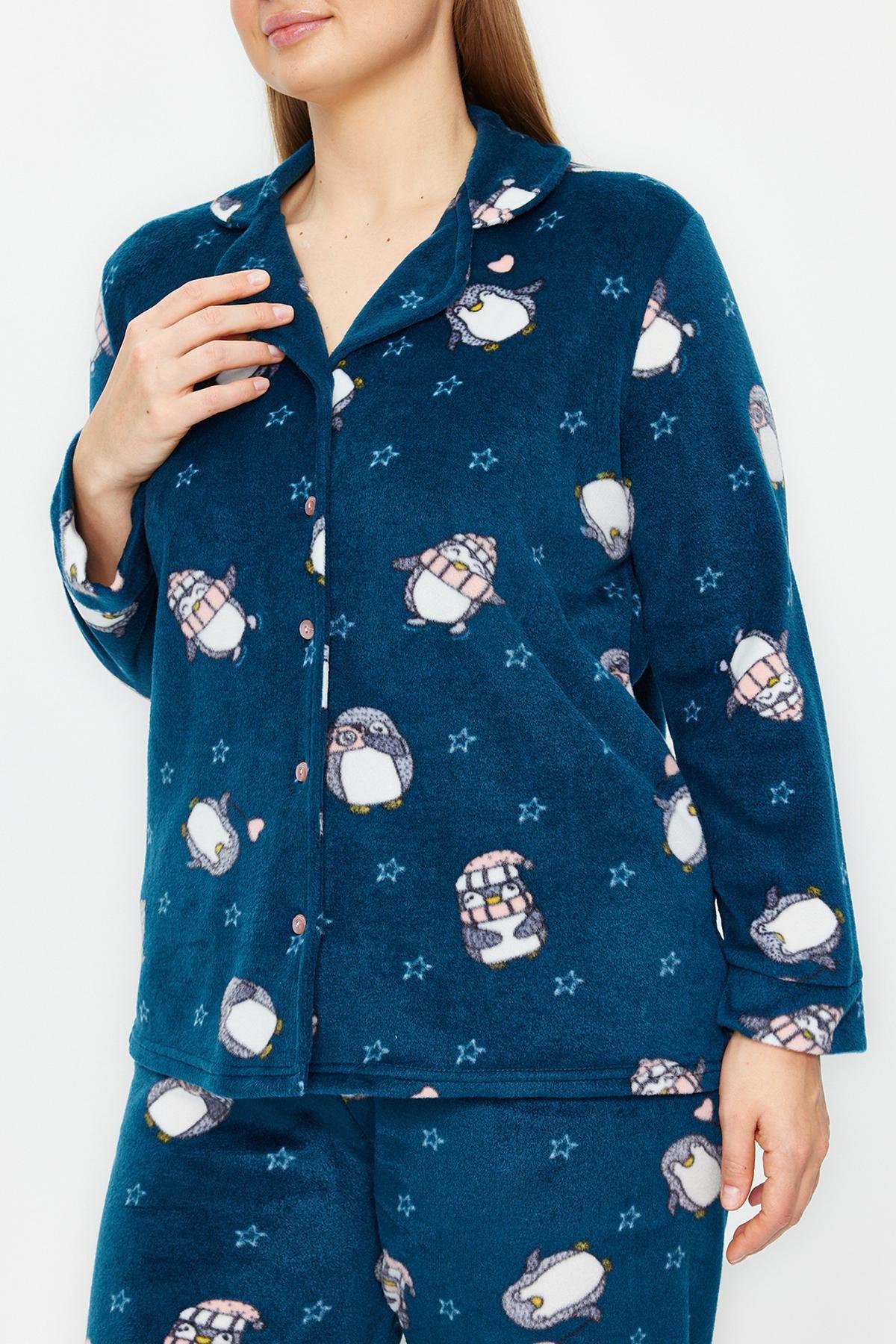 Navy Penguin Patterned Knitted Pyjamas Set, , large image number 3