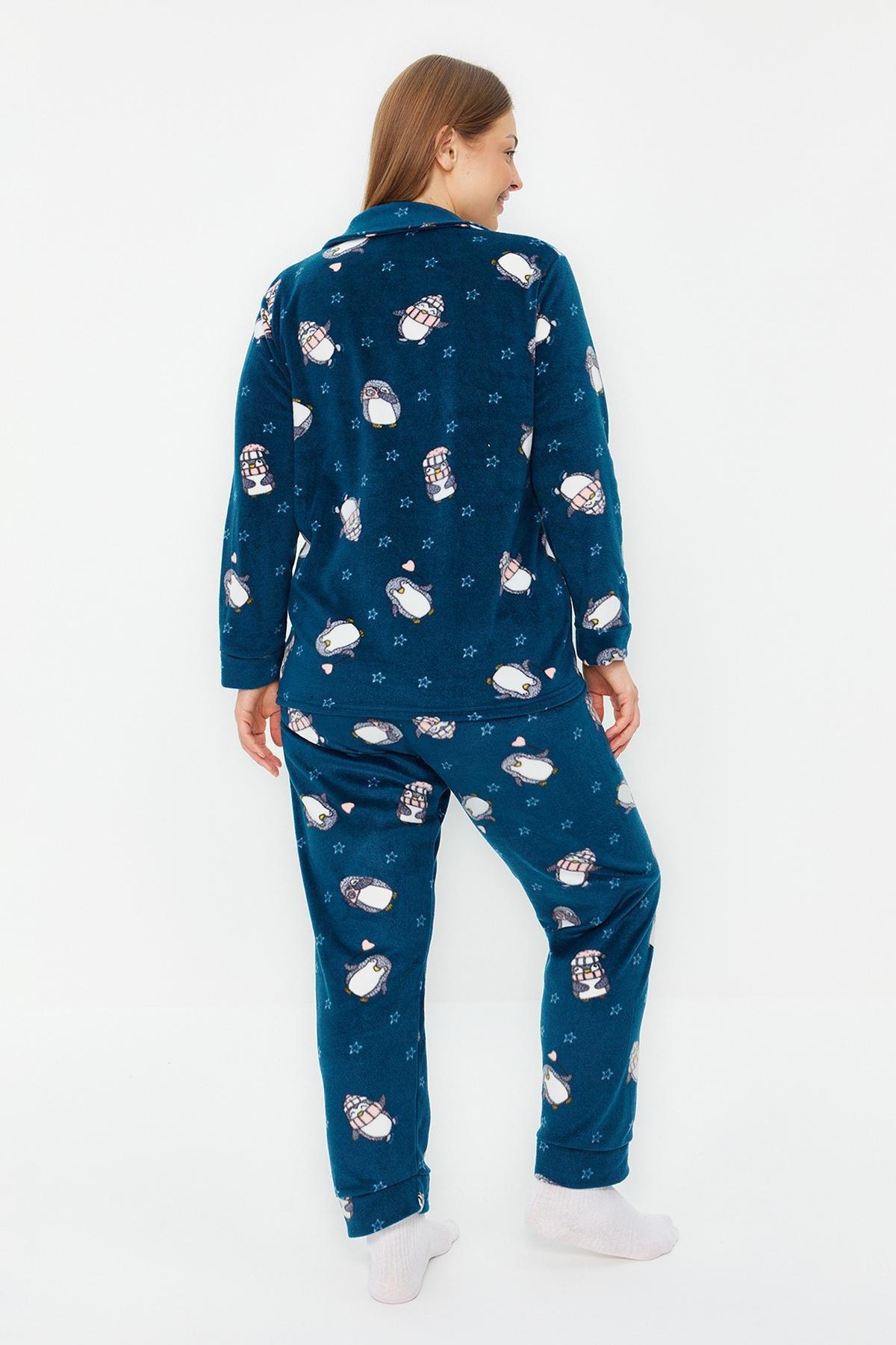 Navy Penguin Patterned Knitted Pyjamas Set, , large image number 4