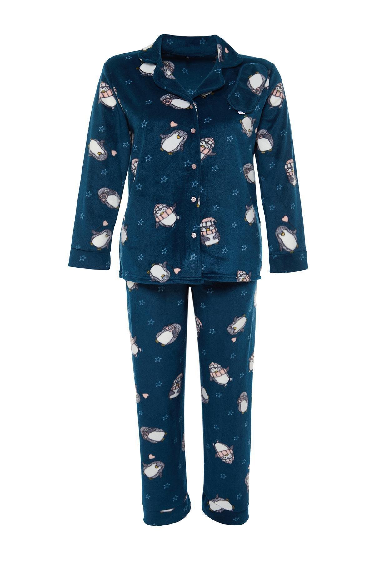Navy Penguin Patterned Knitted Pyjamas Set, , large image number 5